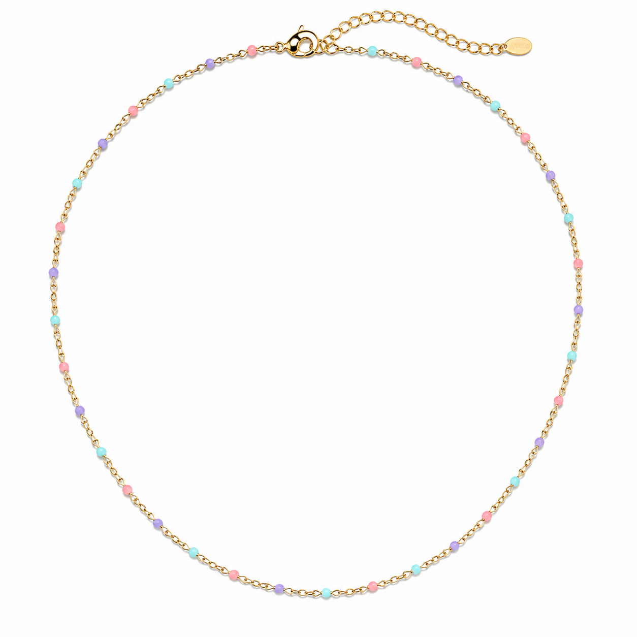 Purple, Pink, and Blue Bead Gold Necklace