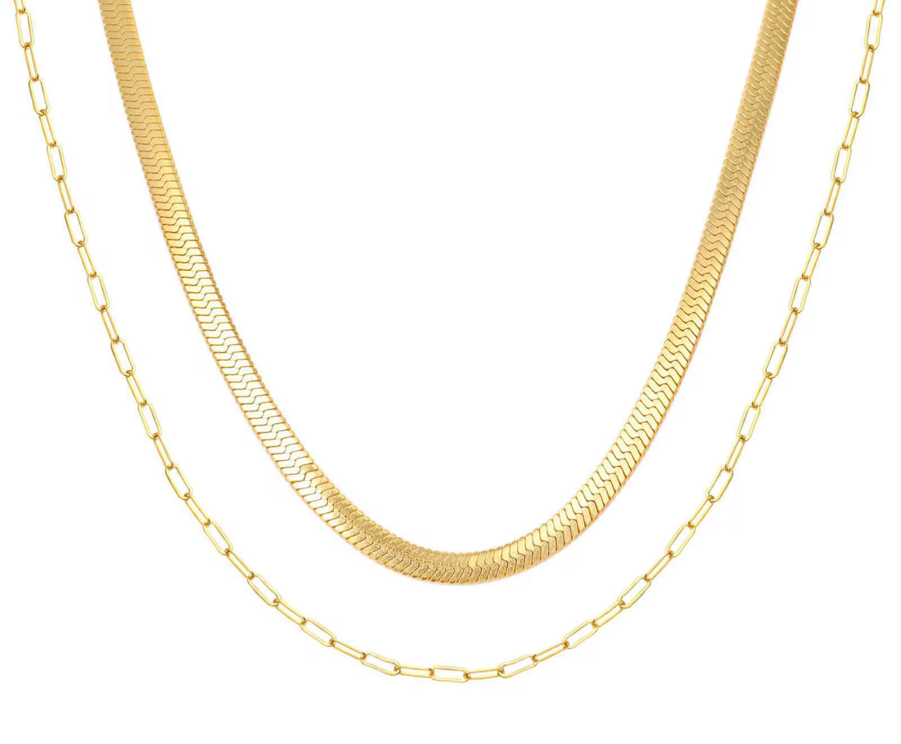 Double necklace - Herringbone + Paperclip
