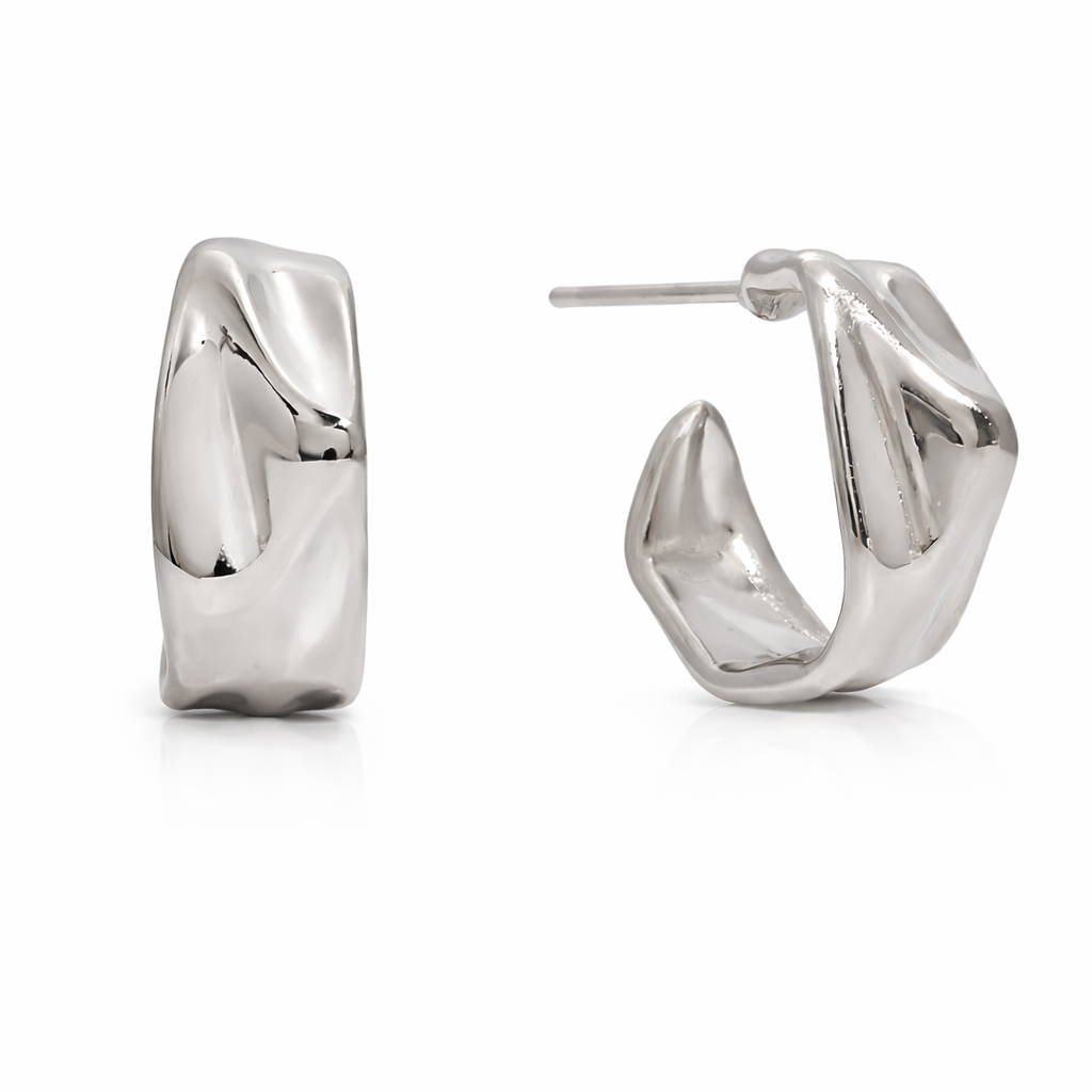 Silver Hammered Hoops
