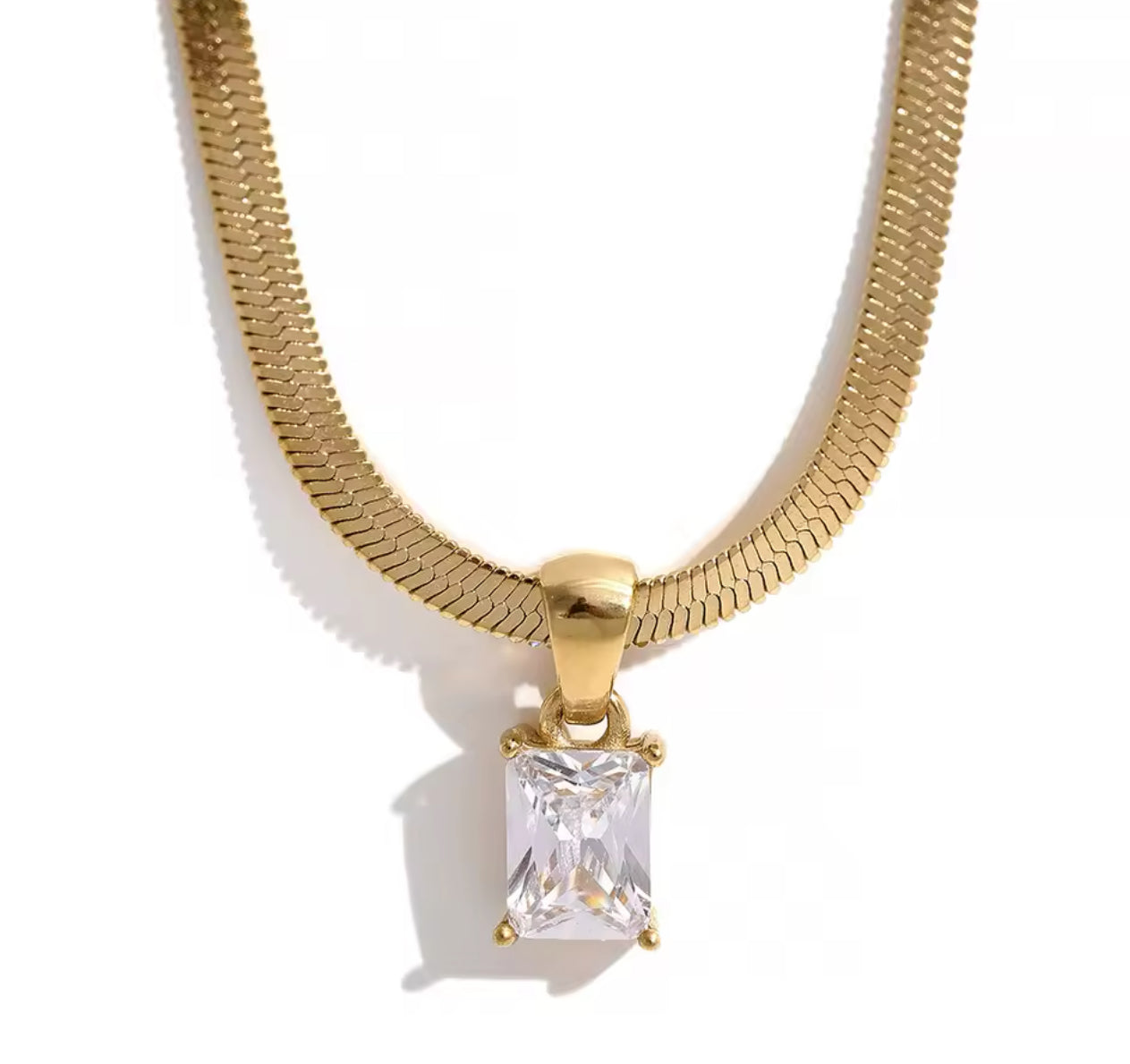 Cz charm herringbone necklace