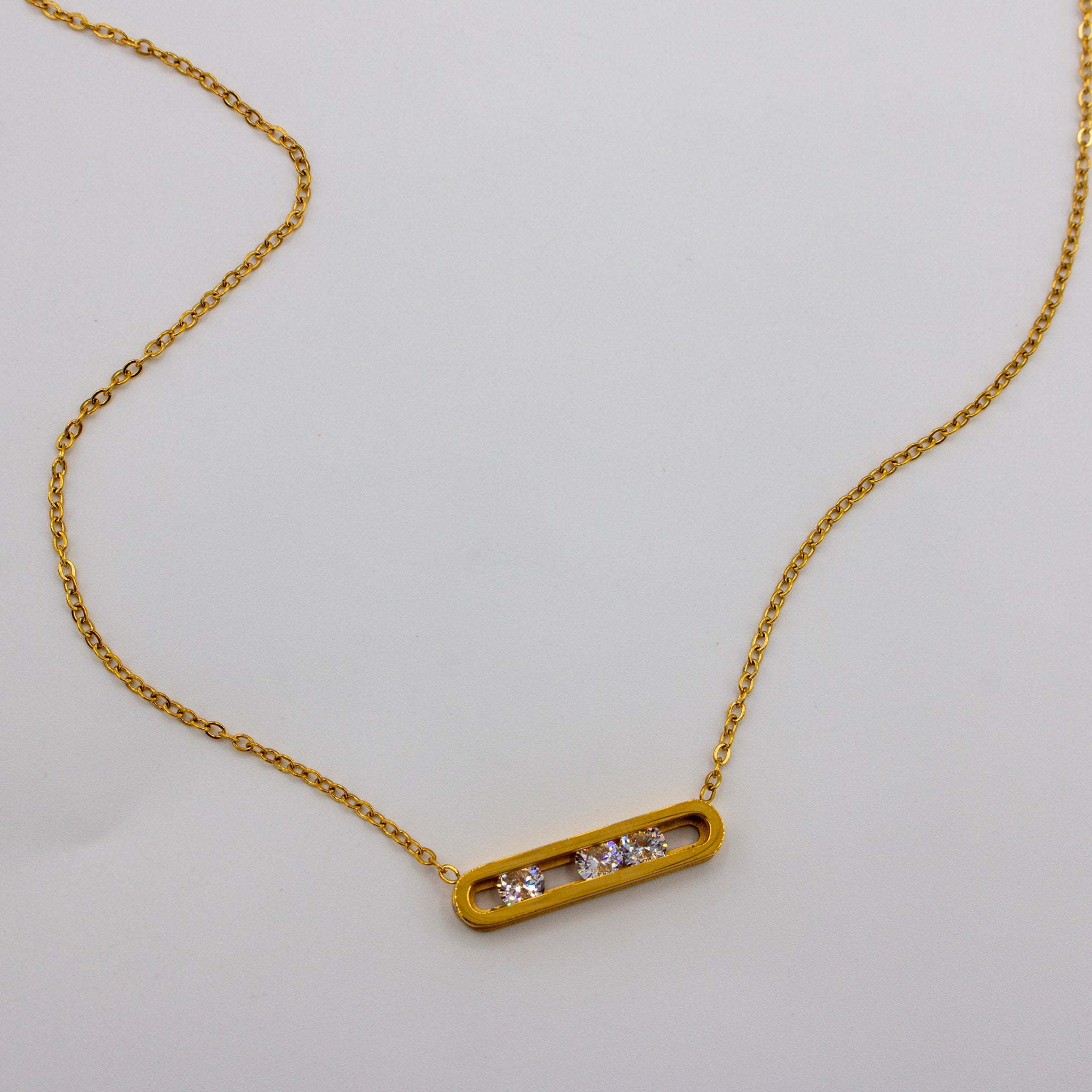 3 CZ Rectangle Pendant Necklace