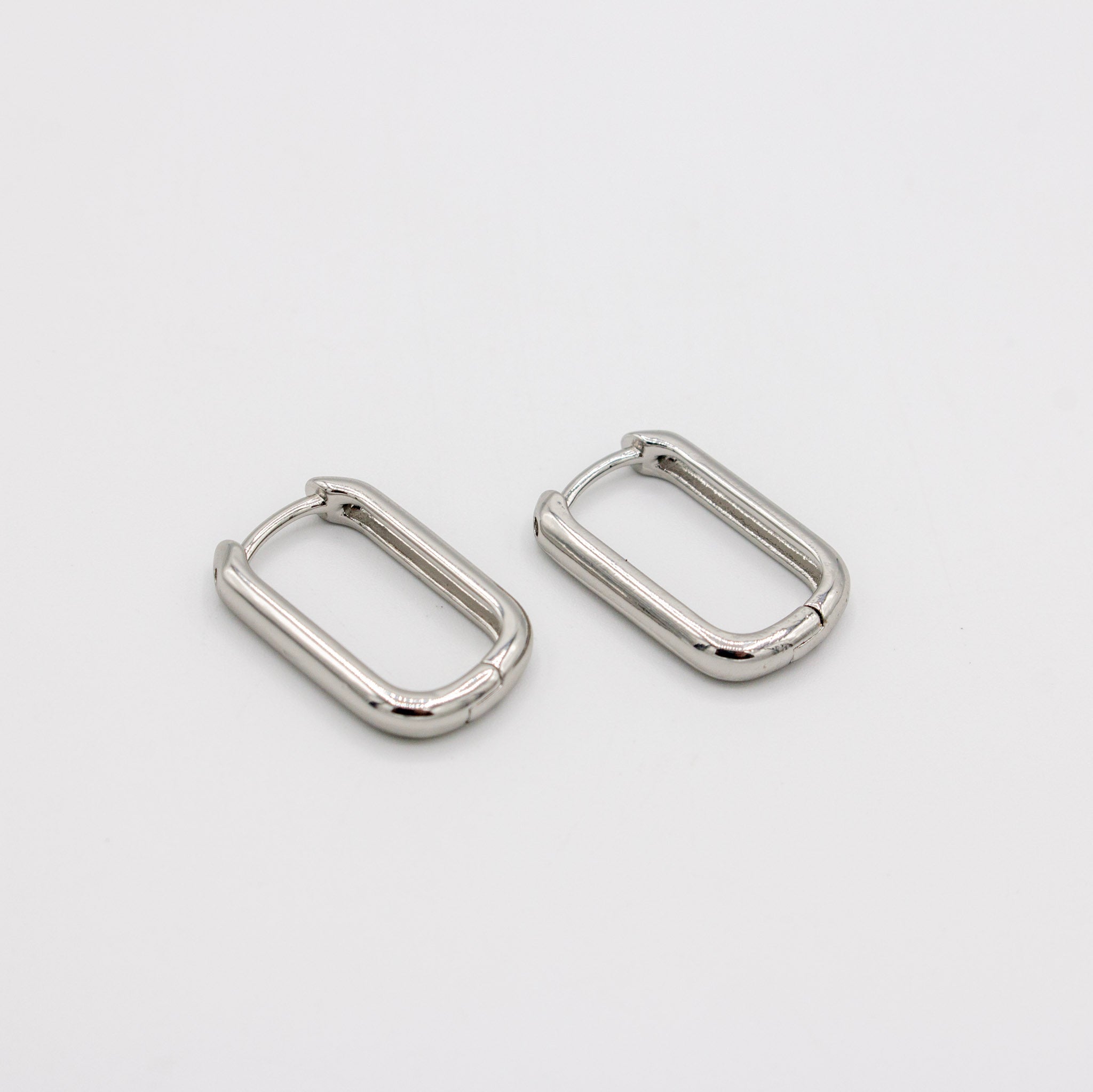 Silver Oblong Hoop Earrings