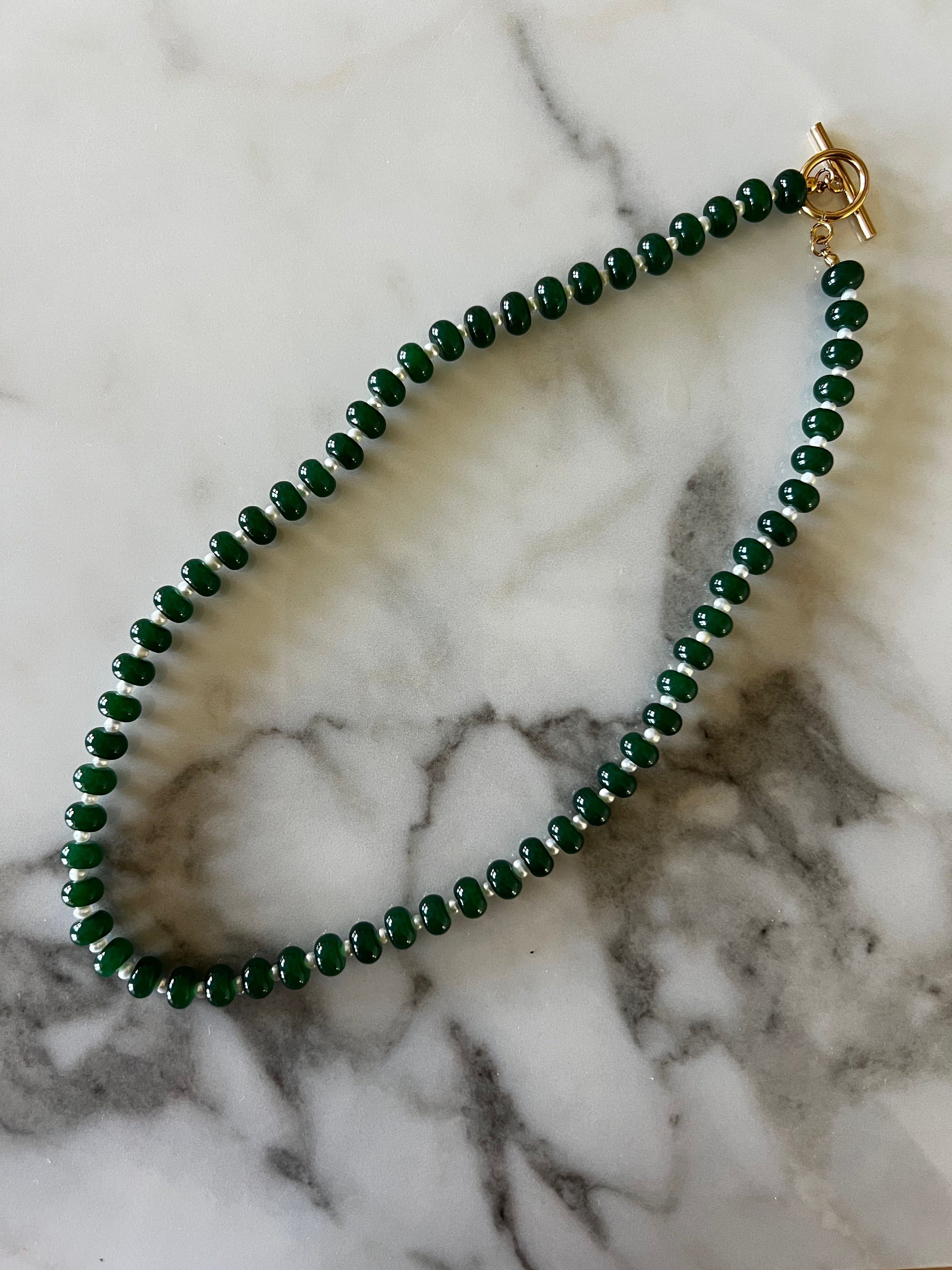 Emerald + Pearl Stone Necklace
