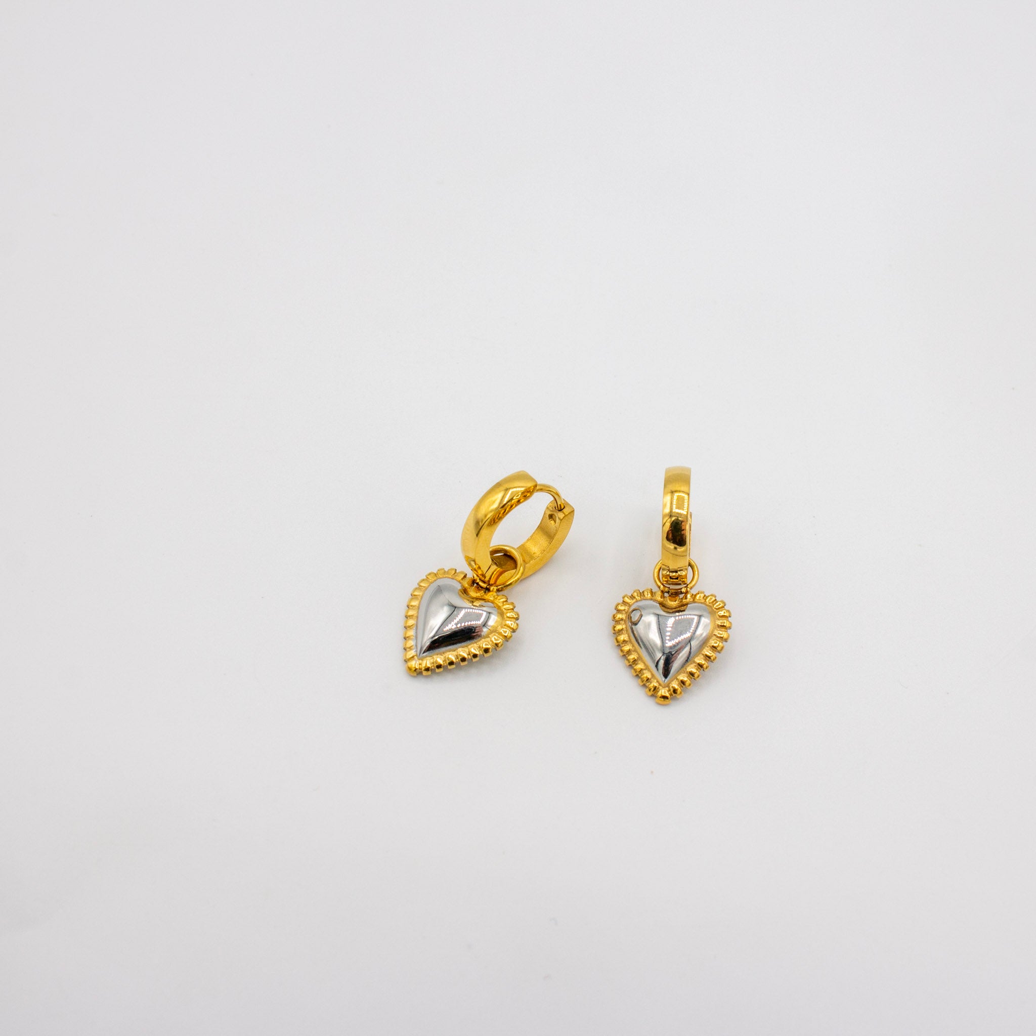 Two Tone Heart Charm Huggies
