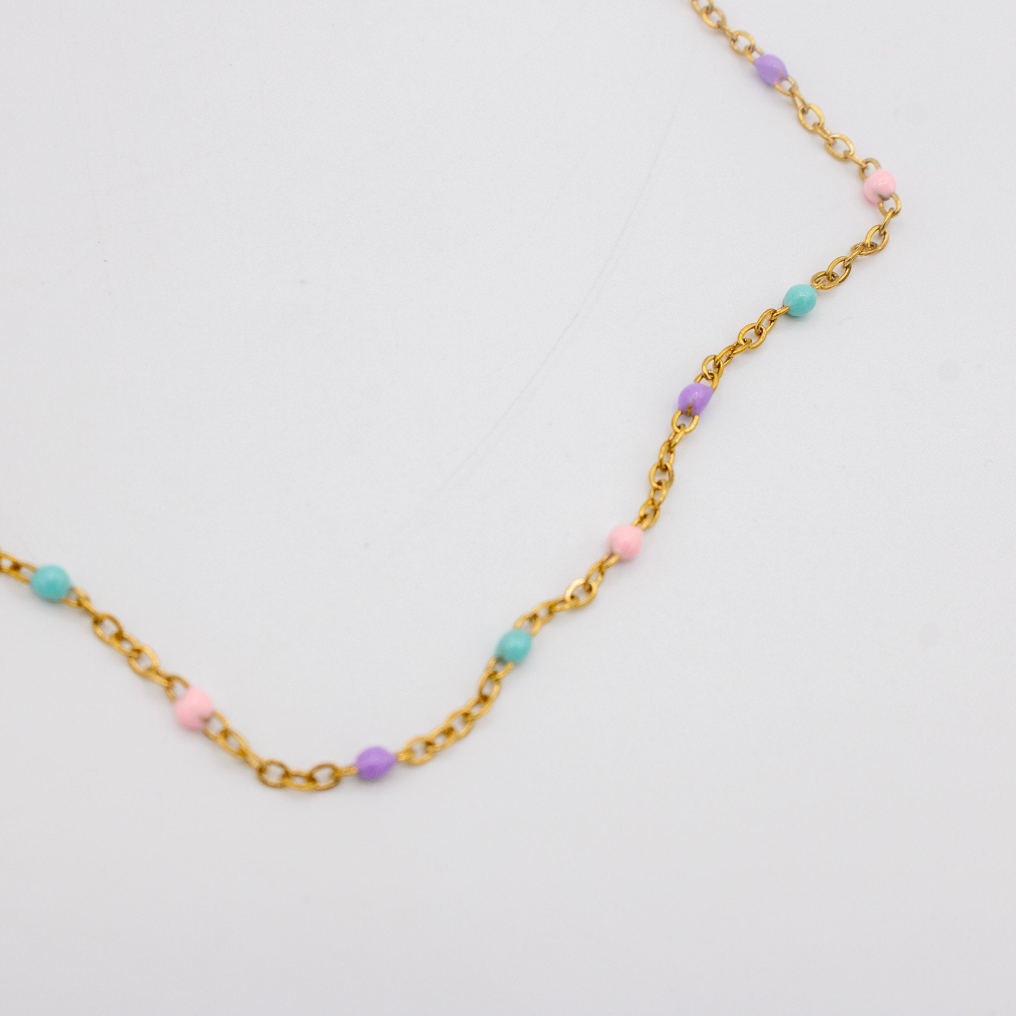 Purple, Pink, and Blue Bead Gold Necklace