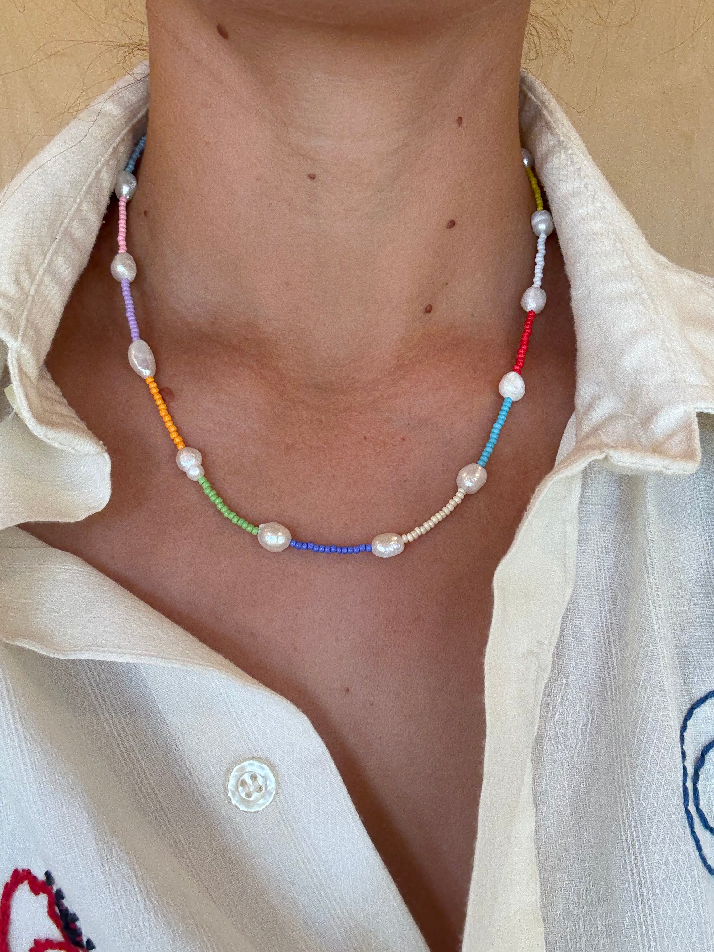 Colorful Pearl & Bead Necklace