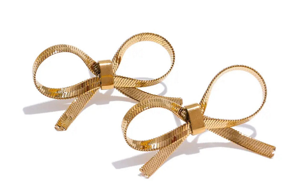 Small Herringbone Bow Earrings