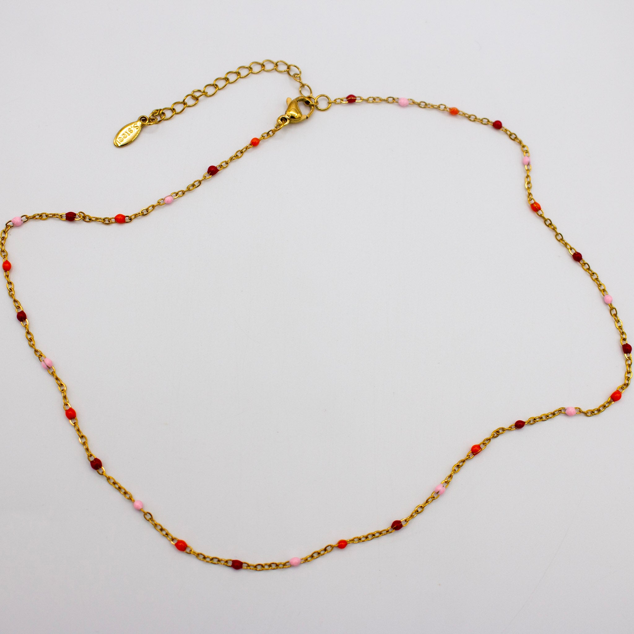 Red, Pink, and Orange Bead Gold Necklace