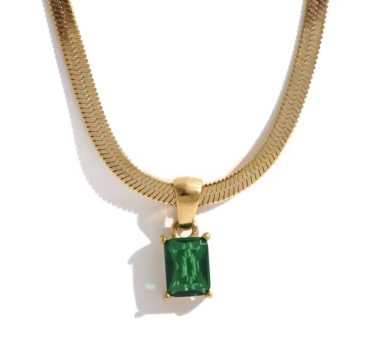 Emerald Cz Herringbone necklace