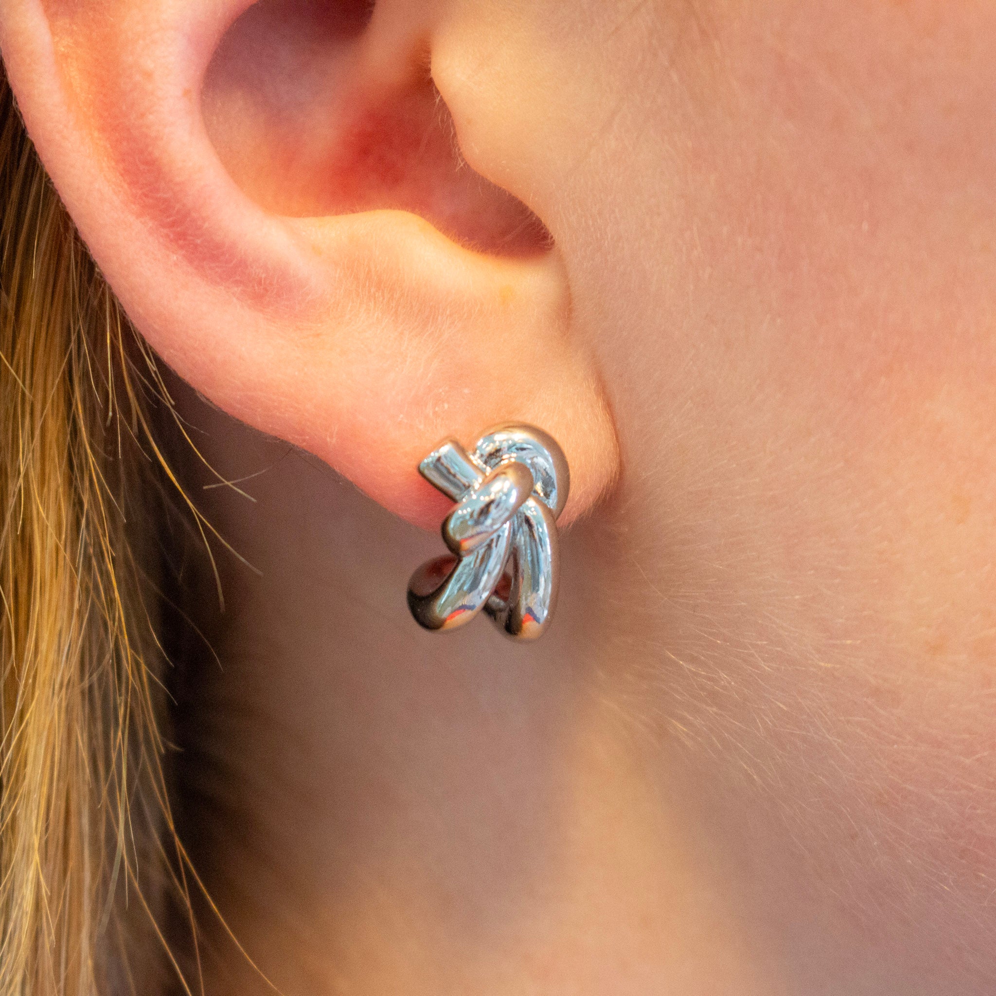 Knot Hoop Silver Earrings
