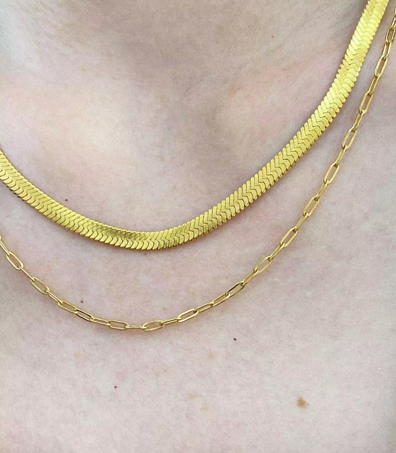 Double necklace - Herringbone + Paperclip