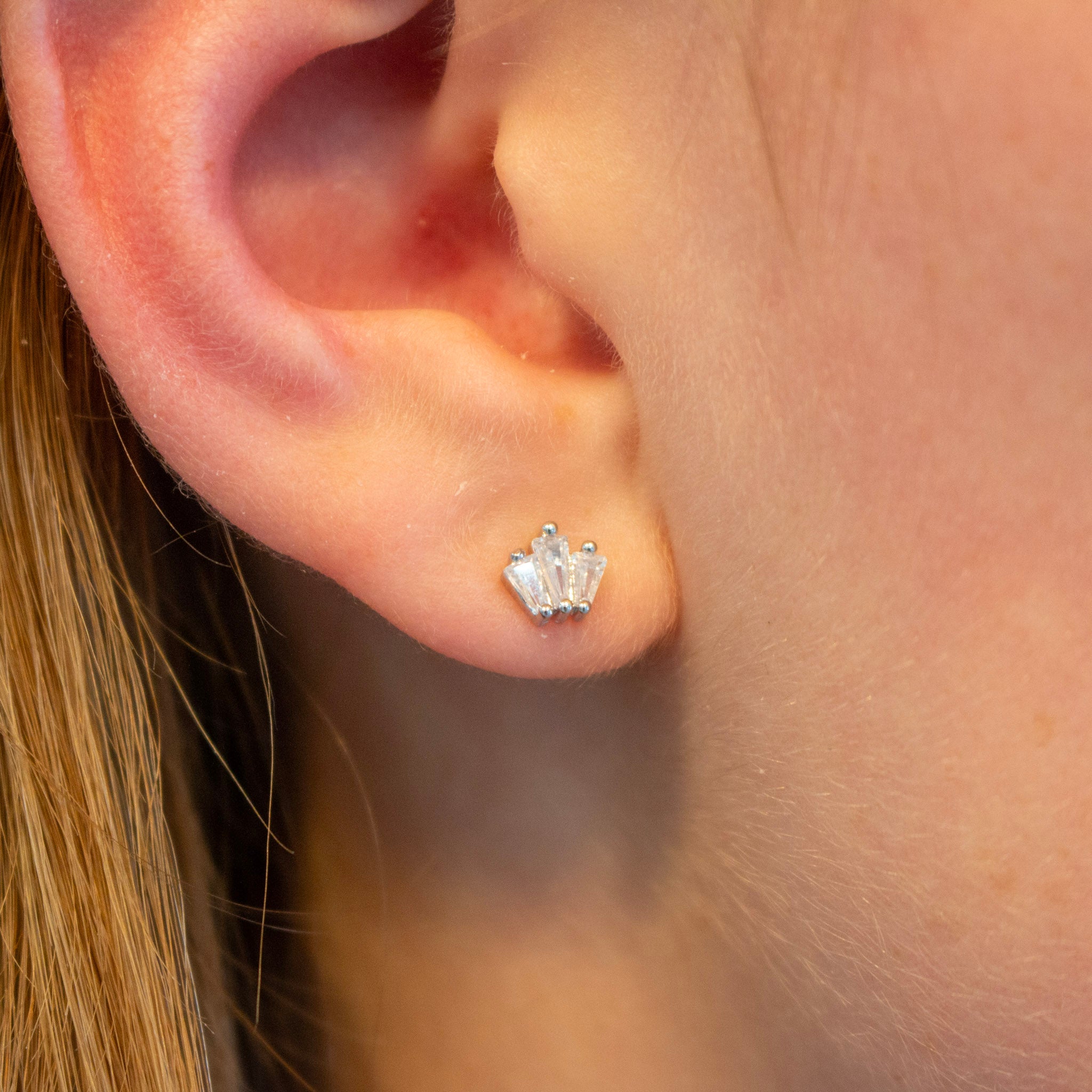 Triple Baguette Studs- Silver