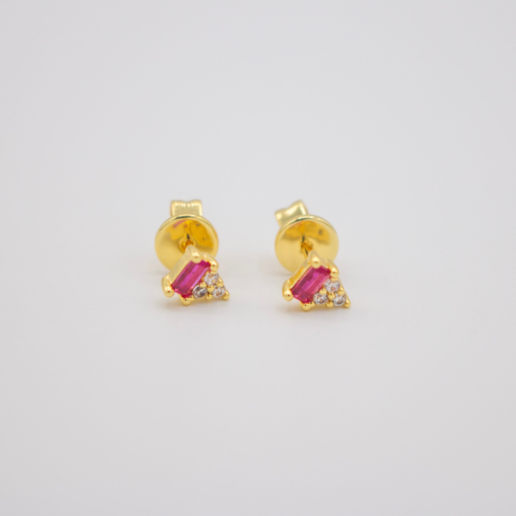 Pink Baguette Cz Studs