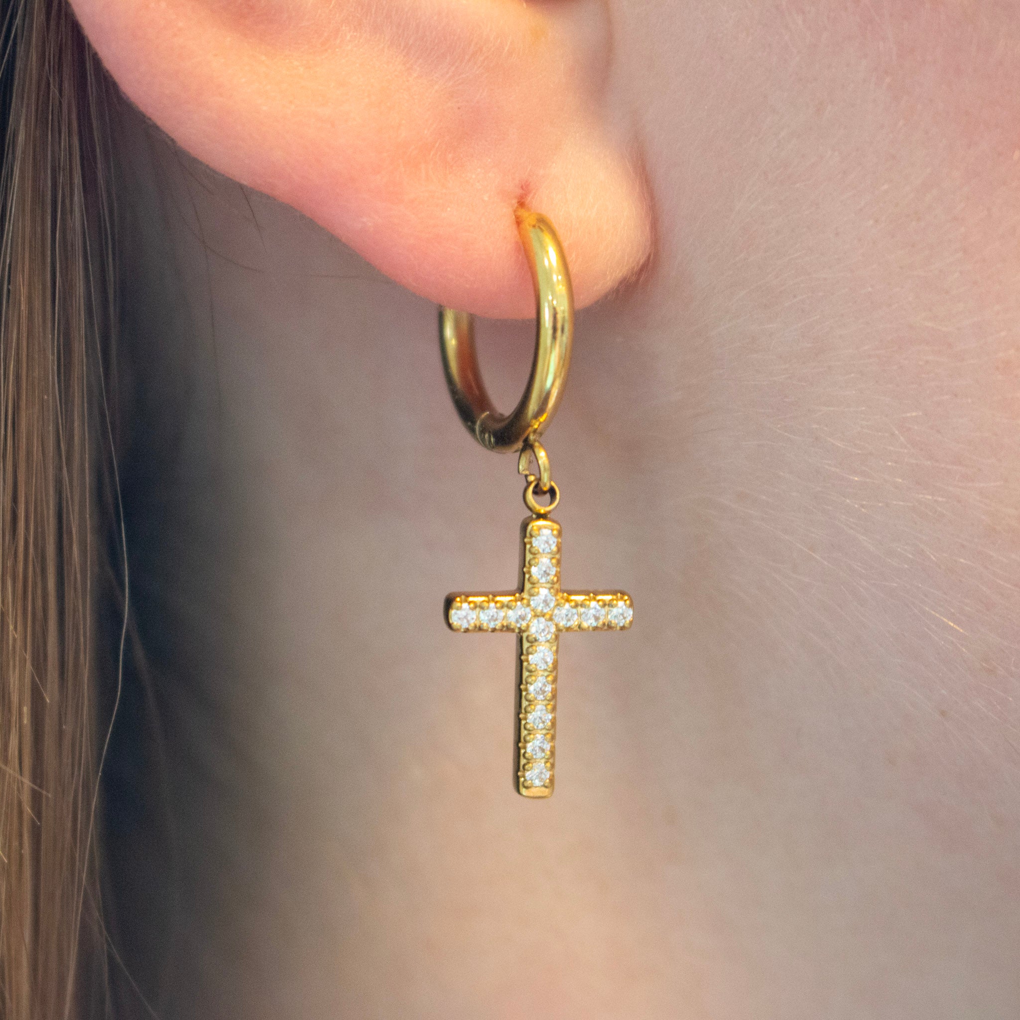 Cz Cross Charm Earrings