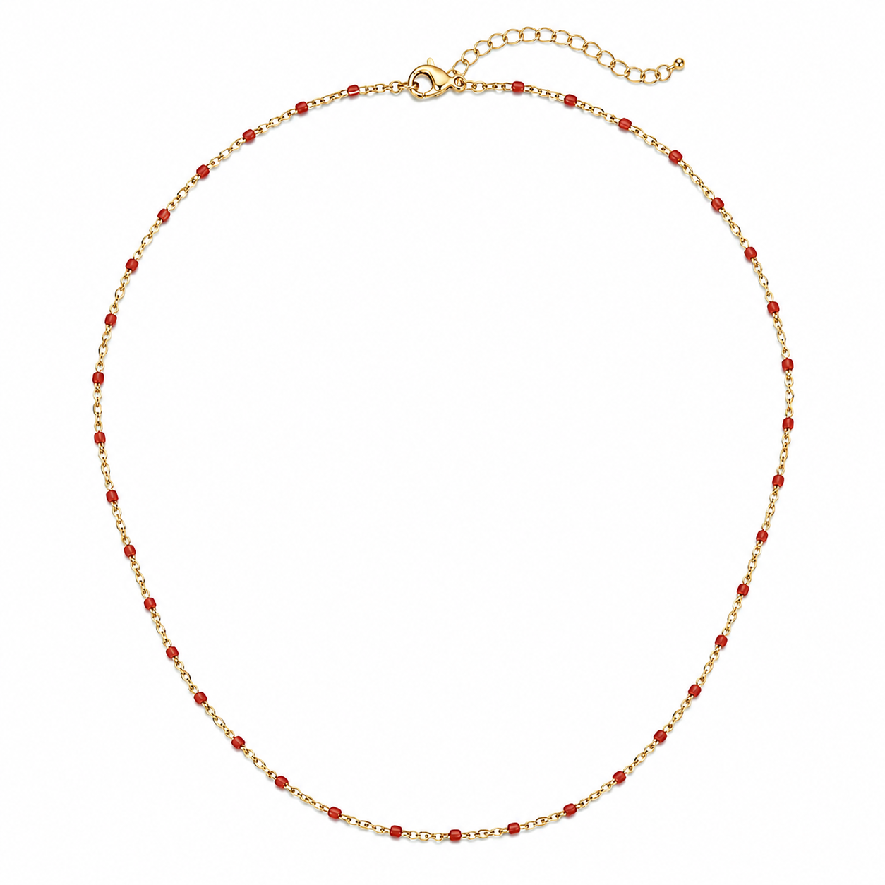 Red Bead Gold Necklace