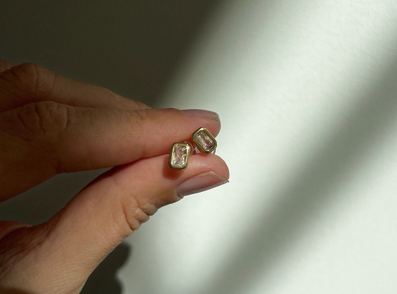 White Stone Baguette Studs