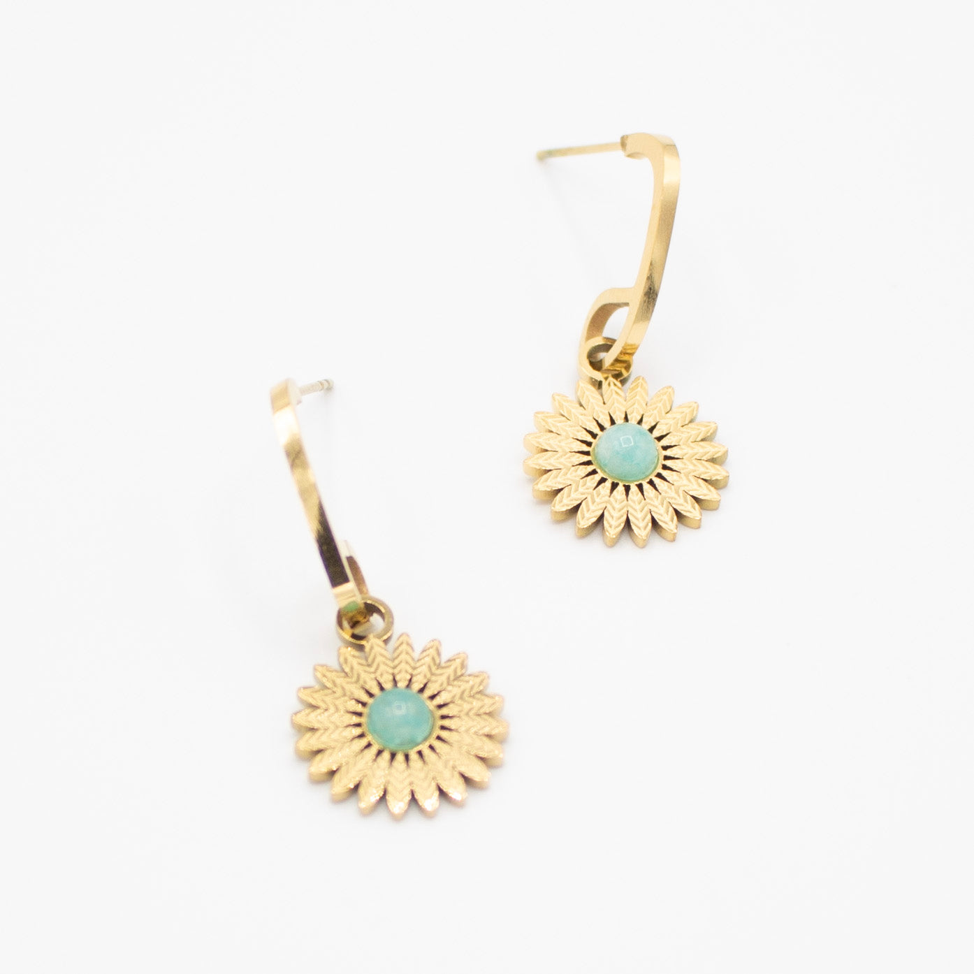 Flower + Stone Dangle Earrings