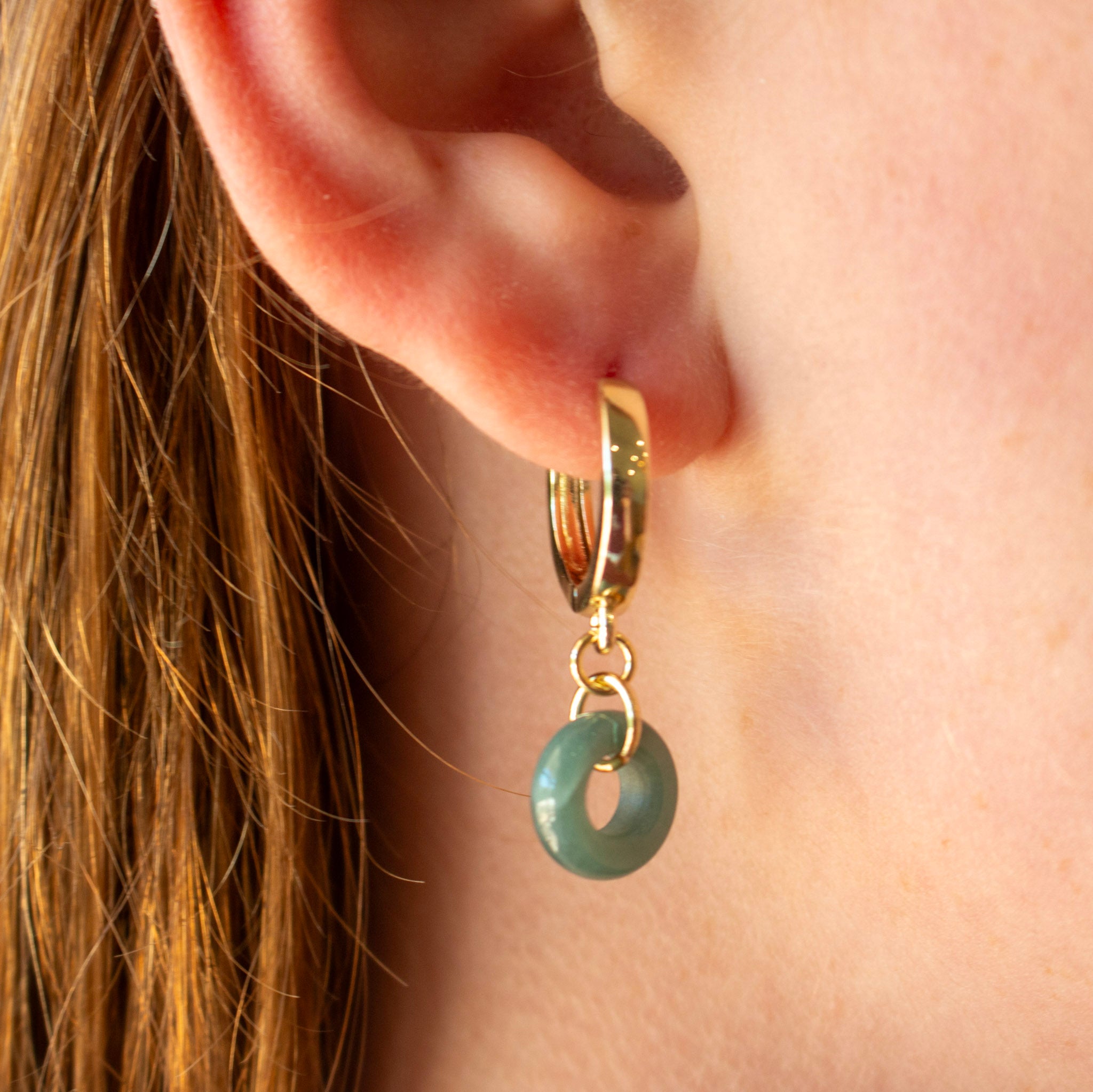 Jade Dangle Charm Huggies
