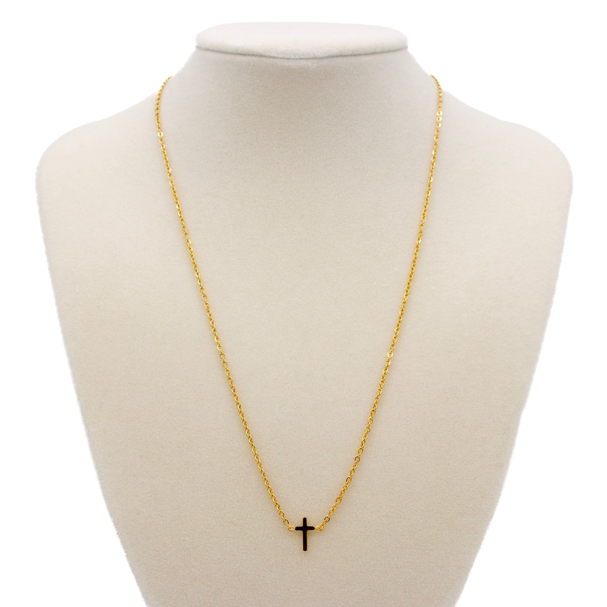 Dainty Gold Cross Necklace Hanging