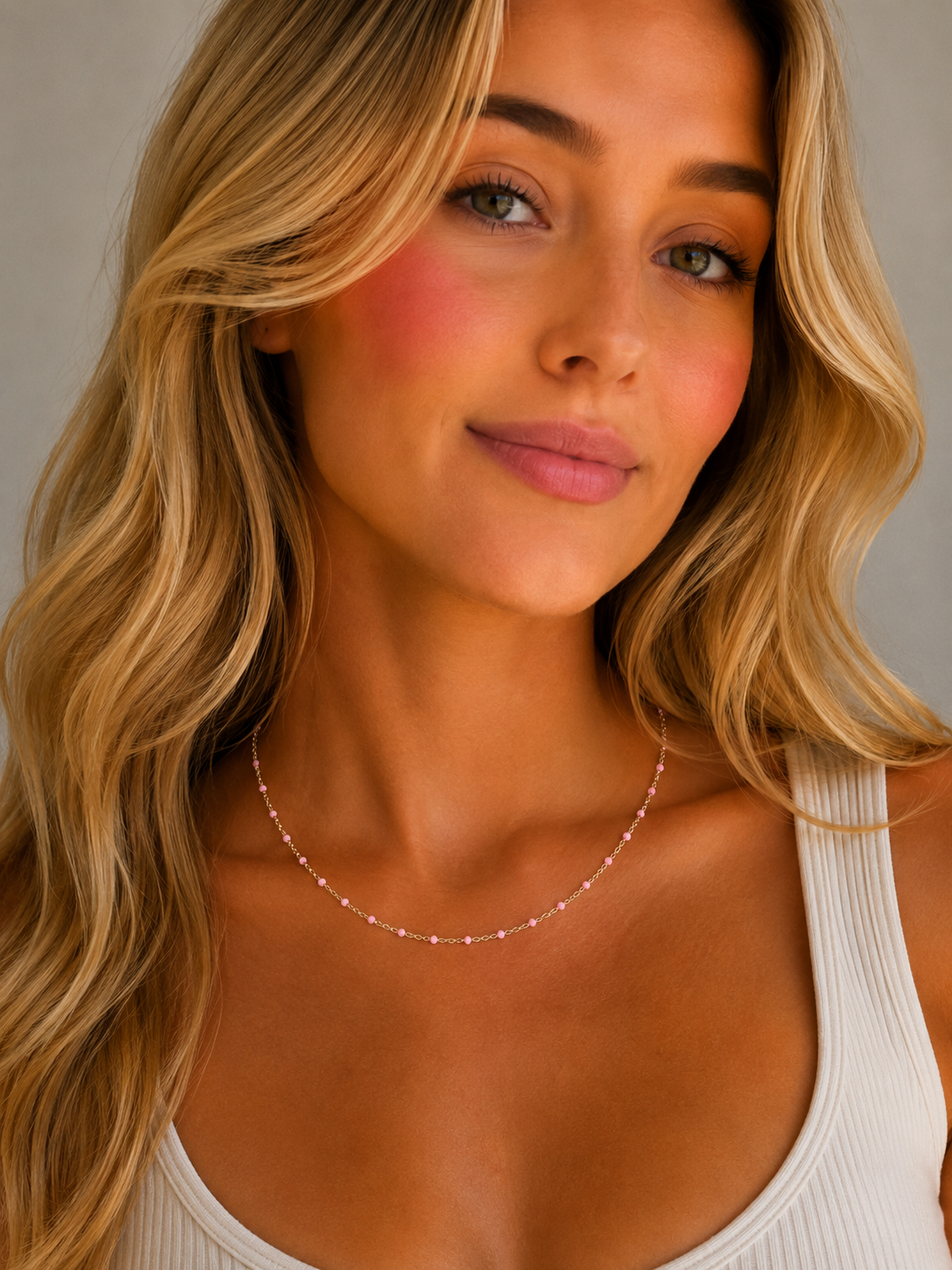 Pink Bead Gold Necklace