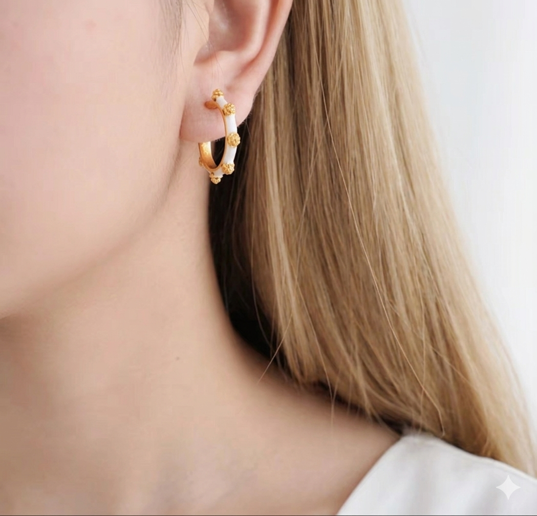 White & Gold Flower Hoops