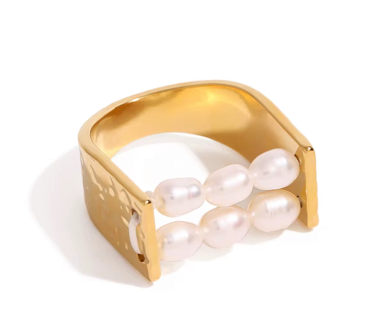 Layered Pearl Hammered Ring
