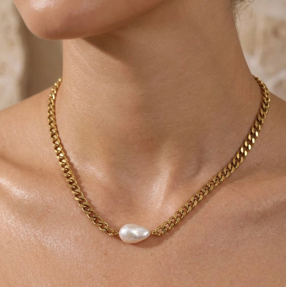 Cuban Chain Pearl Necklace
