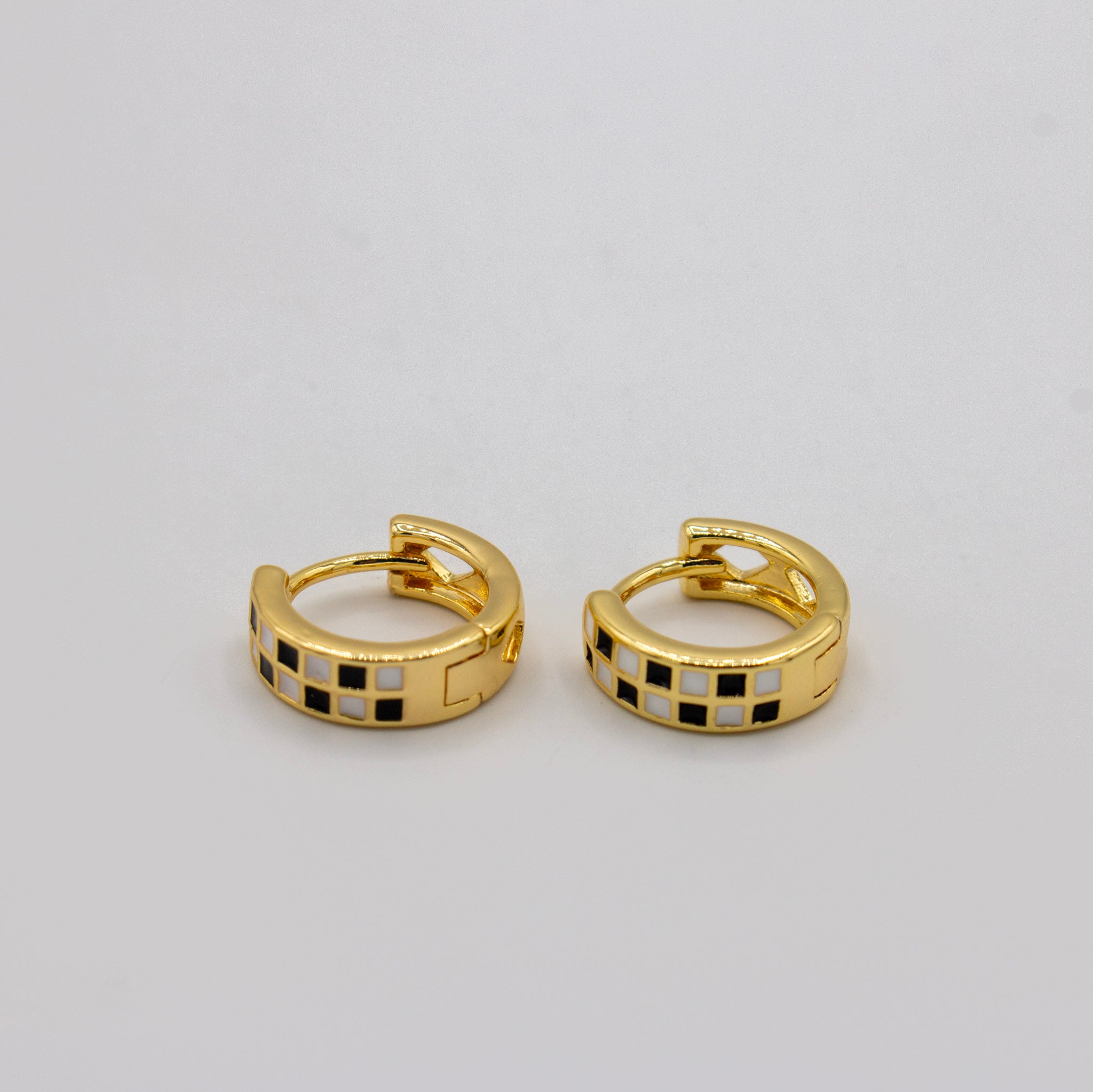 Black and White Checkered Huggie Hoops