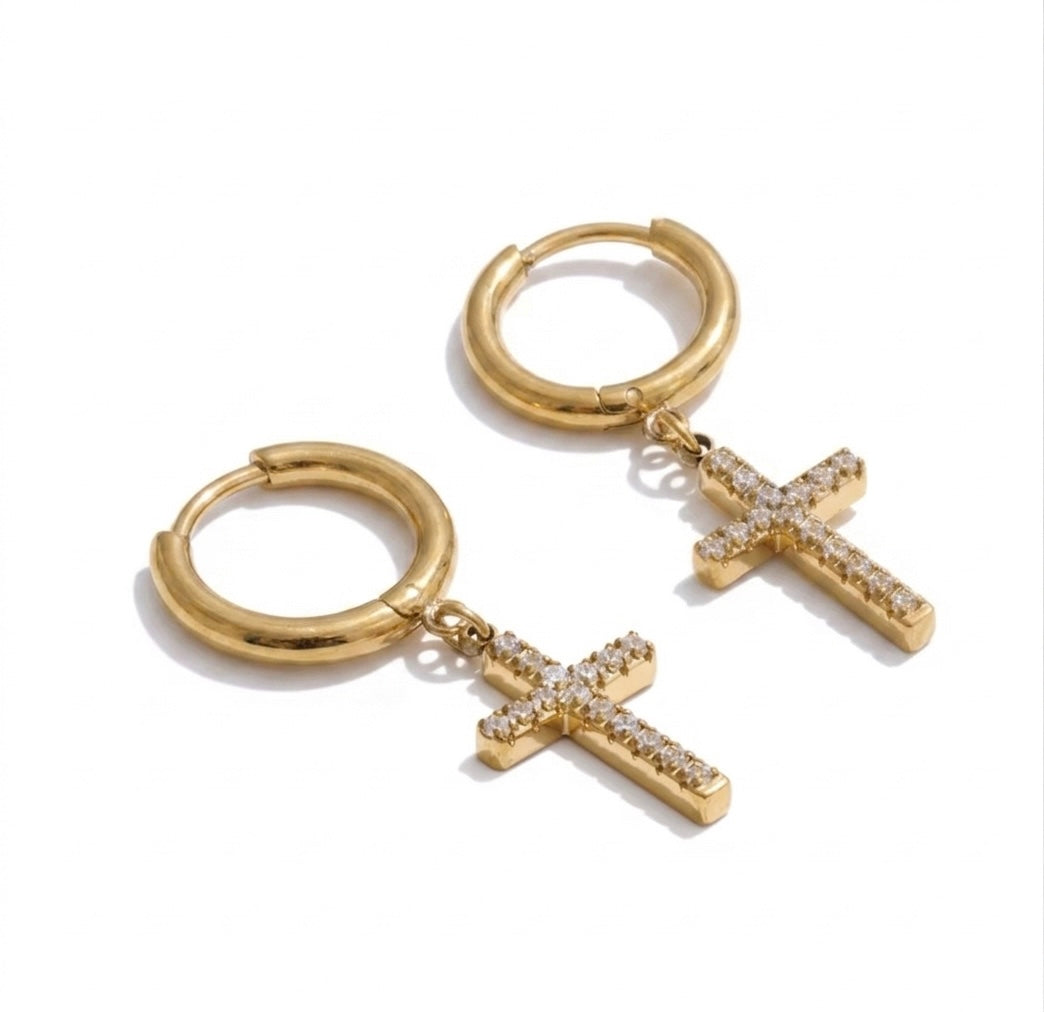 Cz Cross Charm Earrings