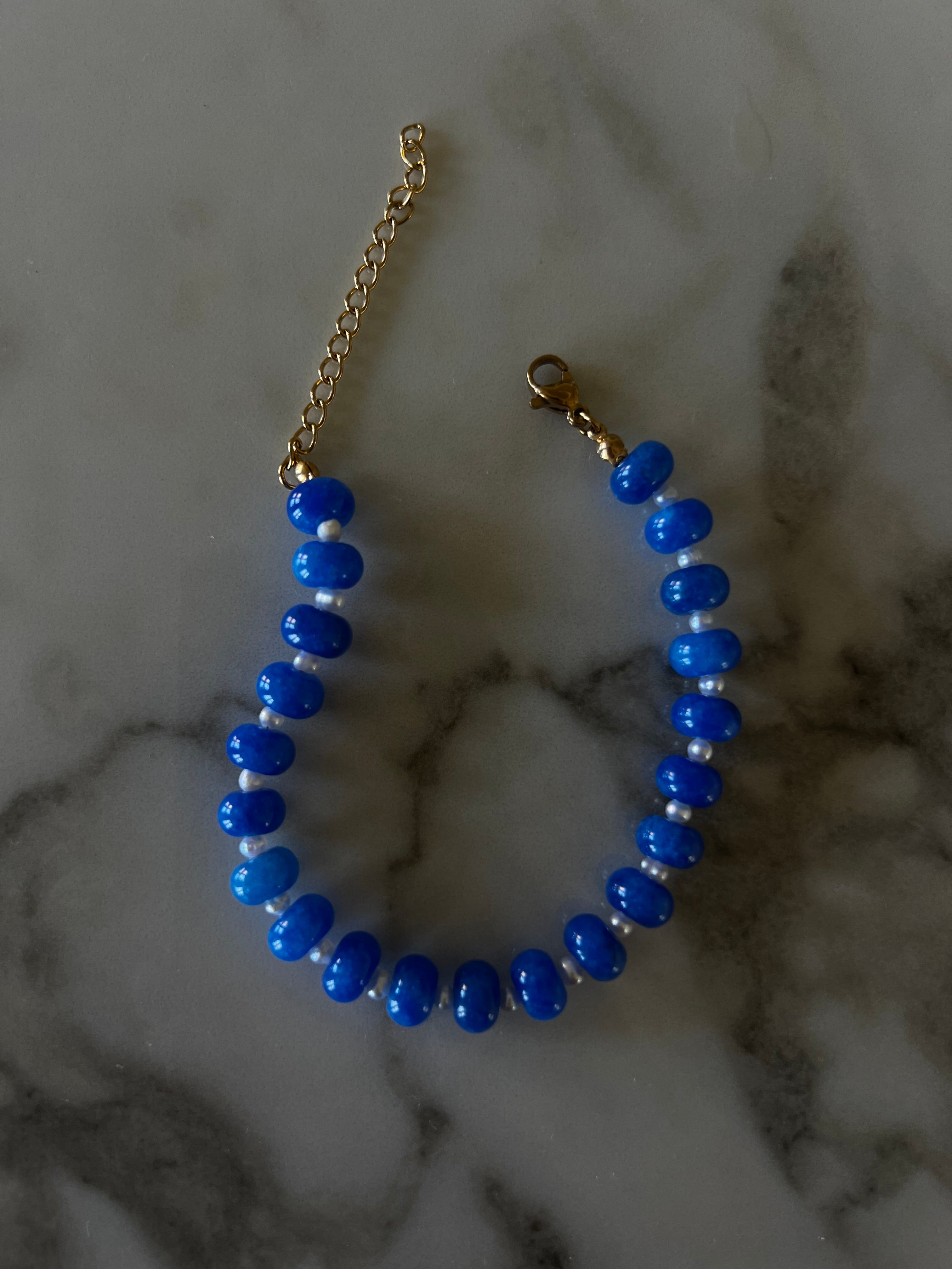 Vintage Blue Stone + Pearl Bracelet