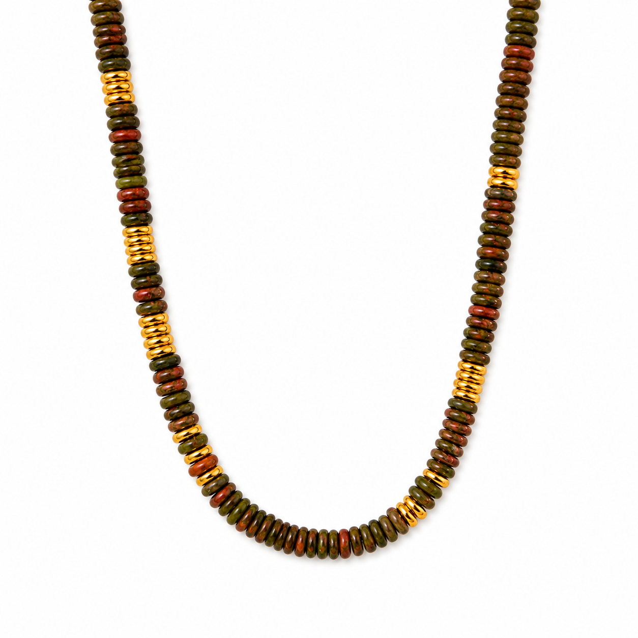 Deep Green and Gold Beaded Necklace