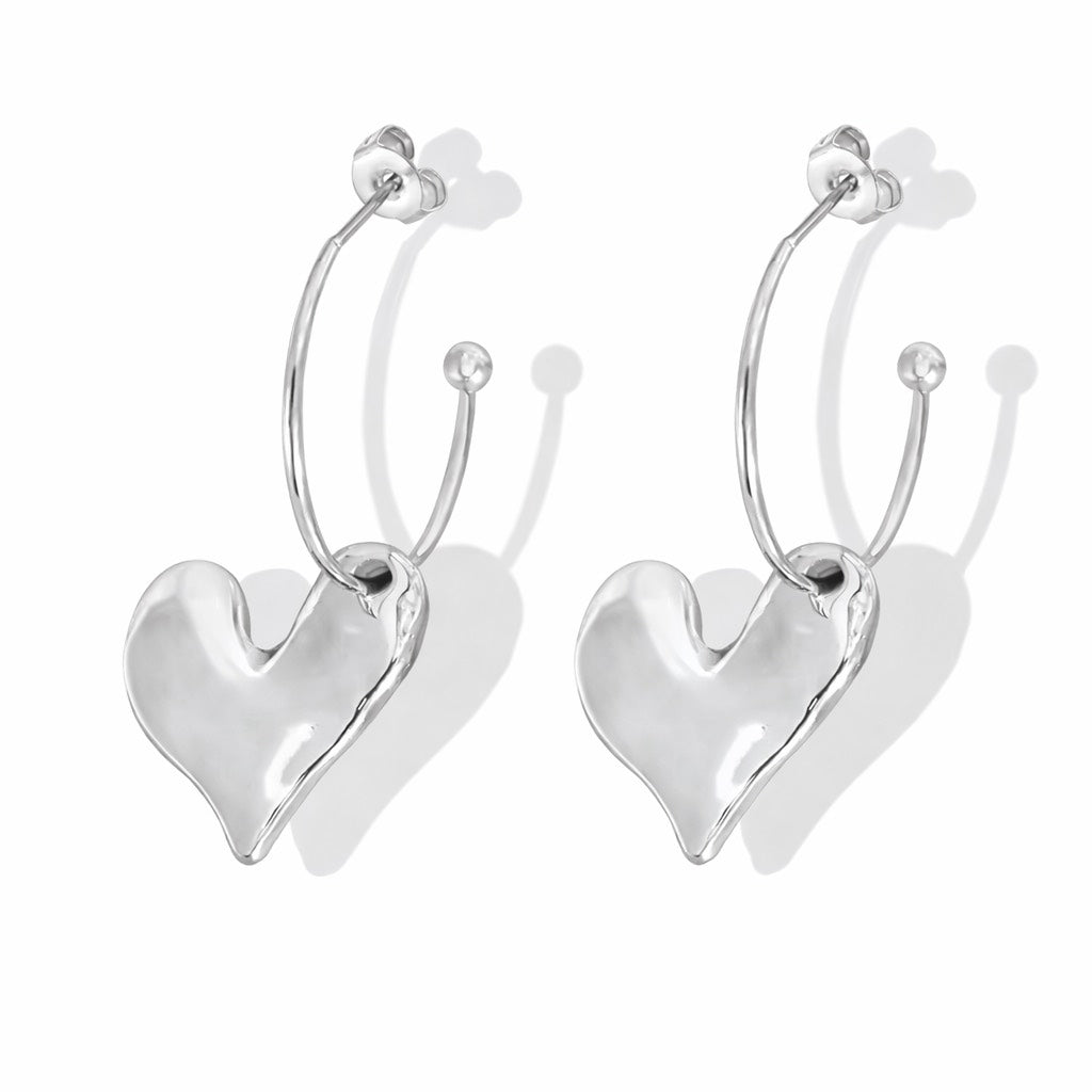 Silver Dangle Heart Earrings