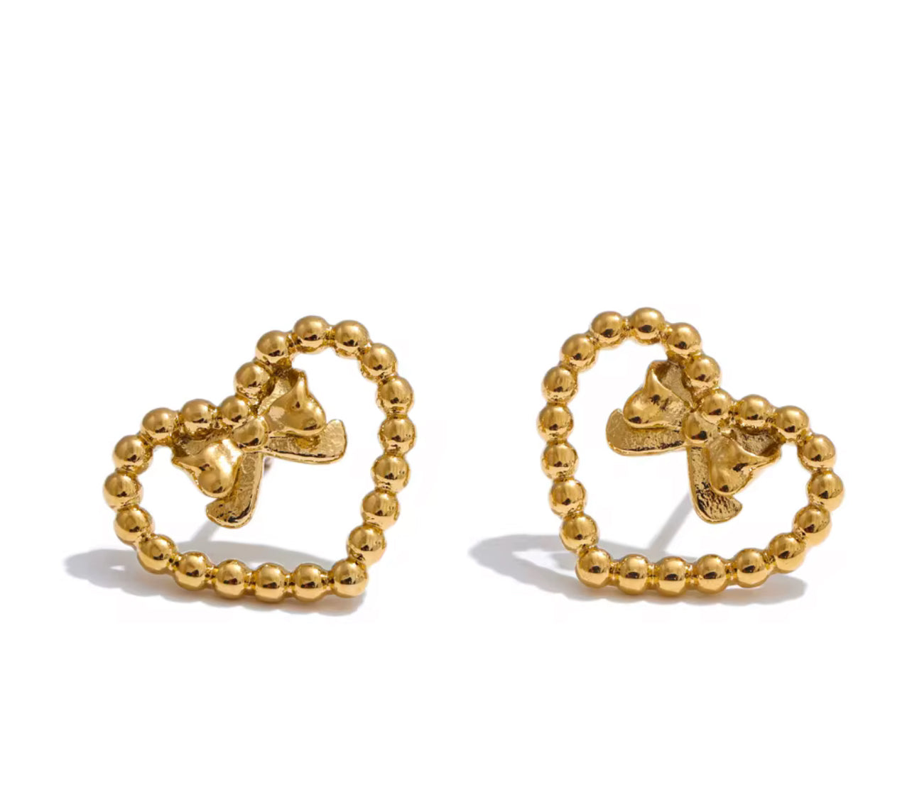 Bow Beaded Heart Studs