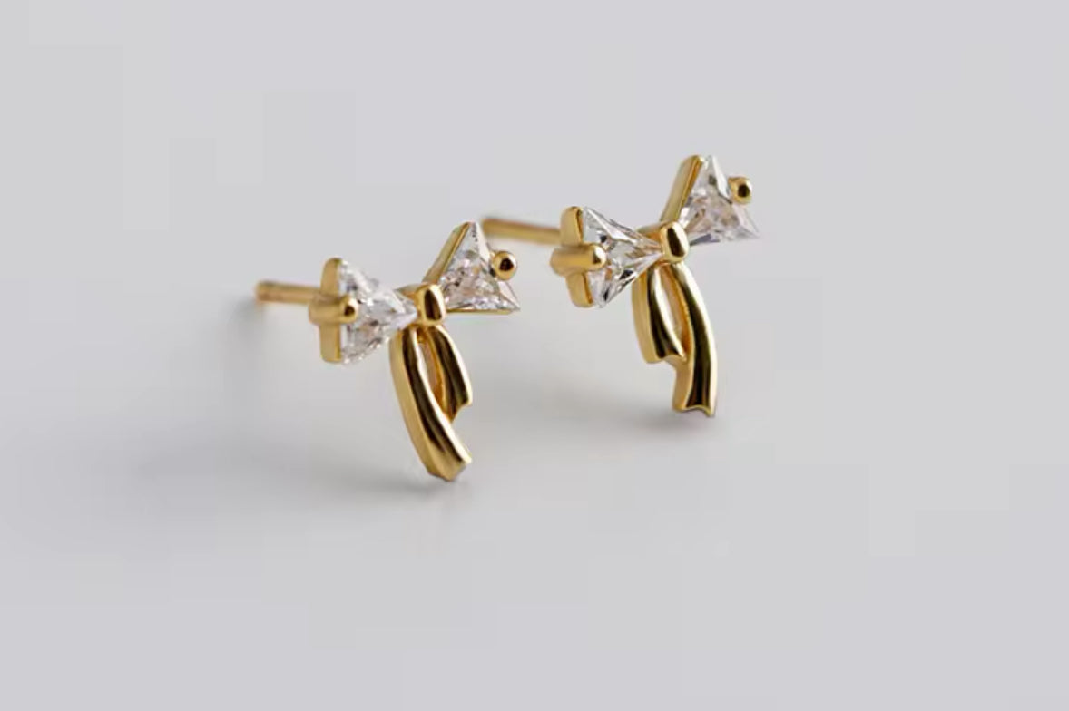 Dainty Bow Sparkle Studs