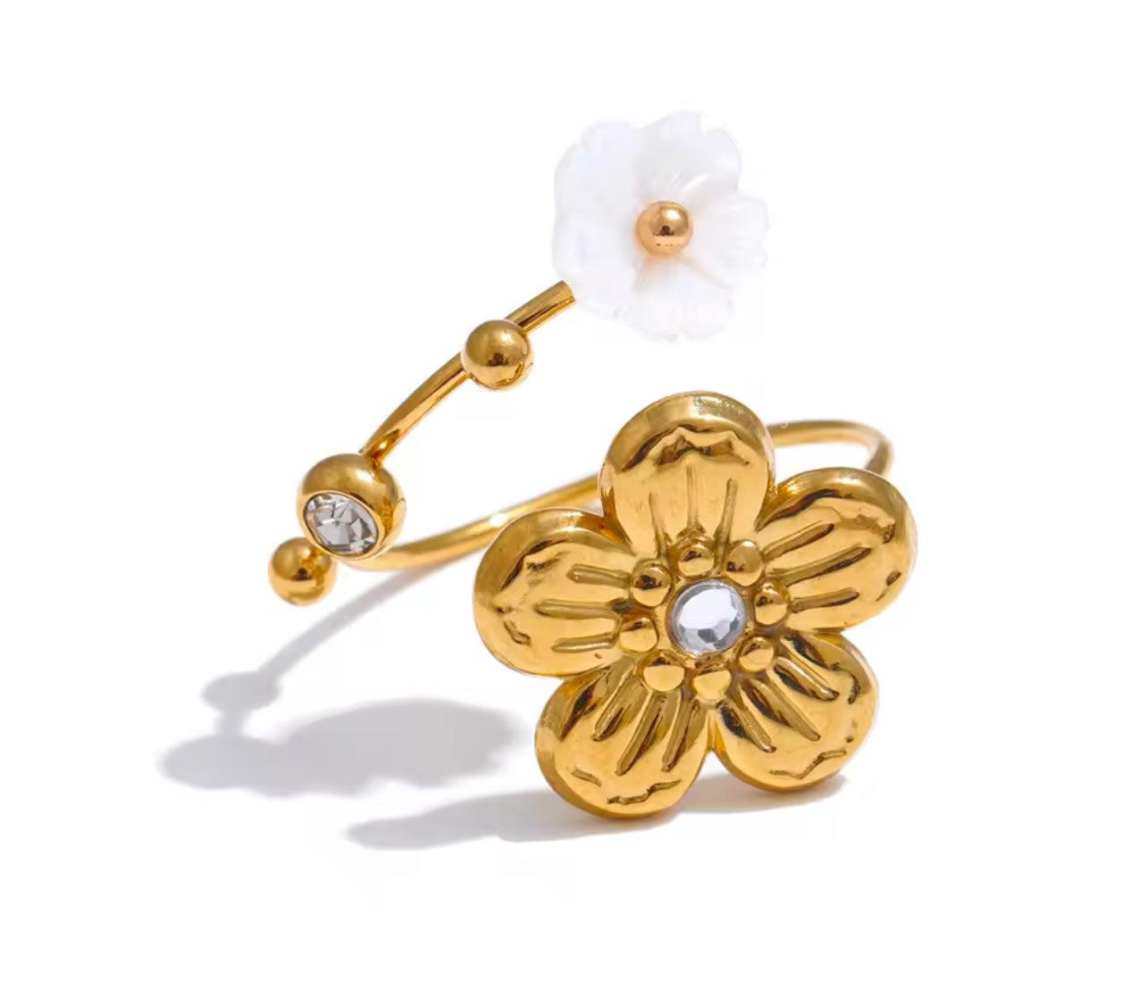 Flower + Shell adjustable Ring