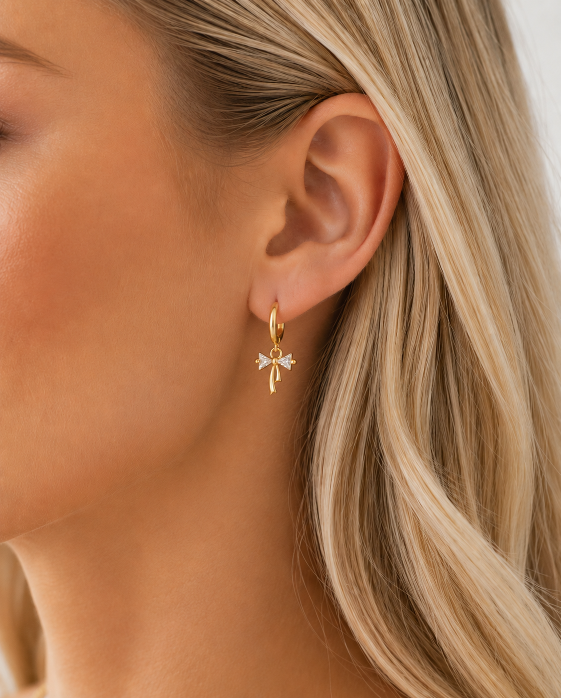 Gold Cz Bow Dangle