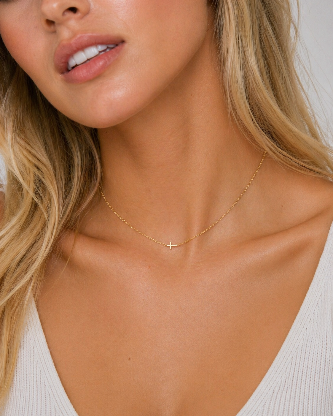 Thin Cross Necklace- In Line