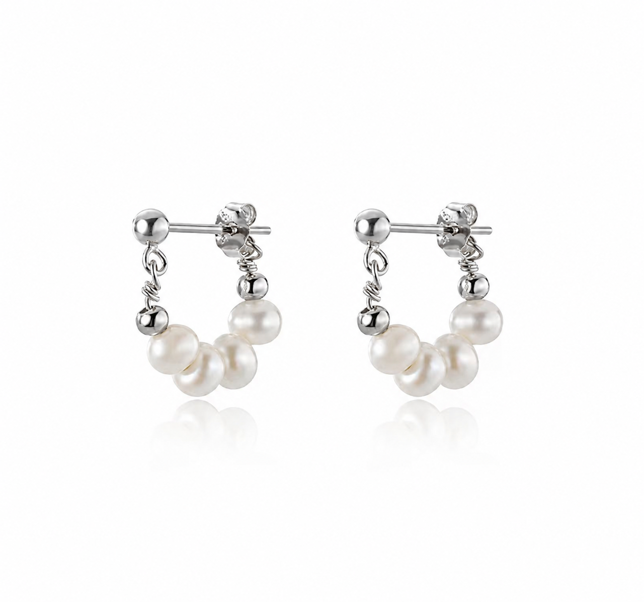Fresh Water Pearl Huggies- Silver