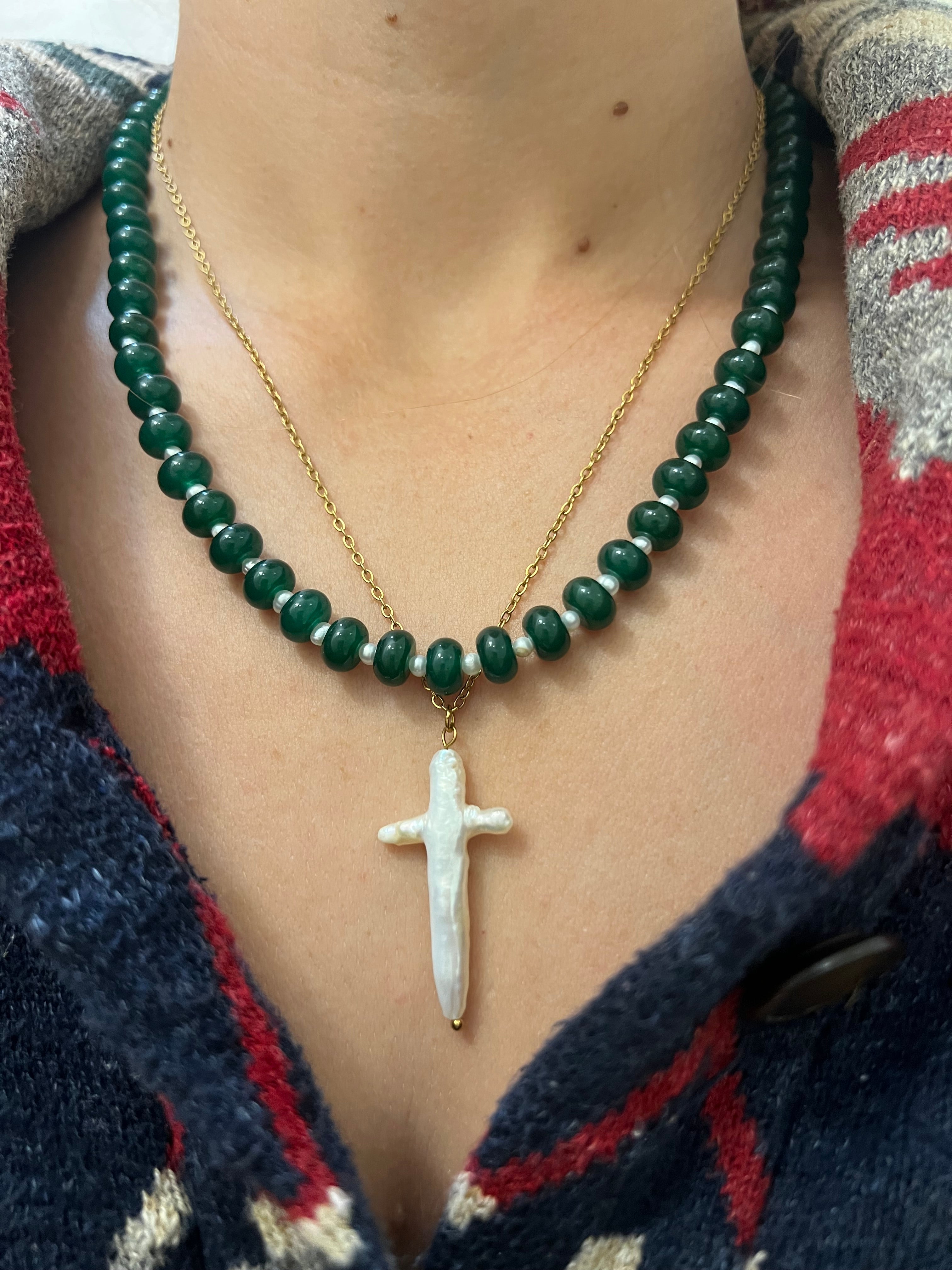 Emerald + Pearl Stone Necklace