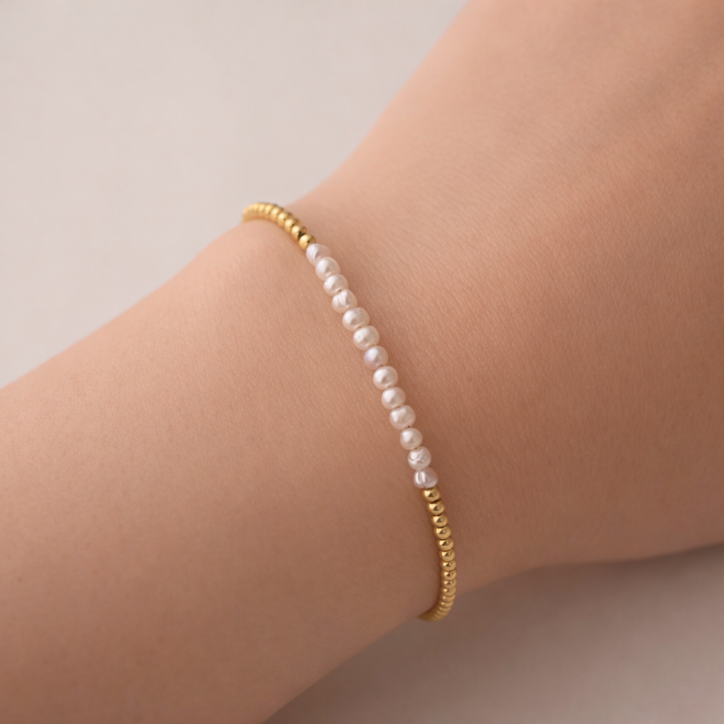 Inline Pearls Beaded Stretch Bracelet