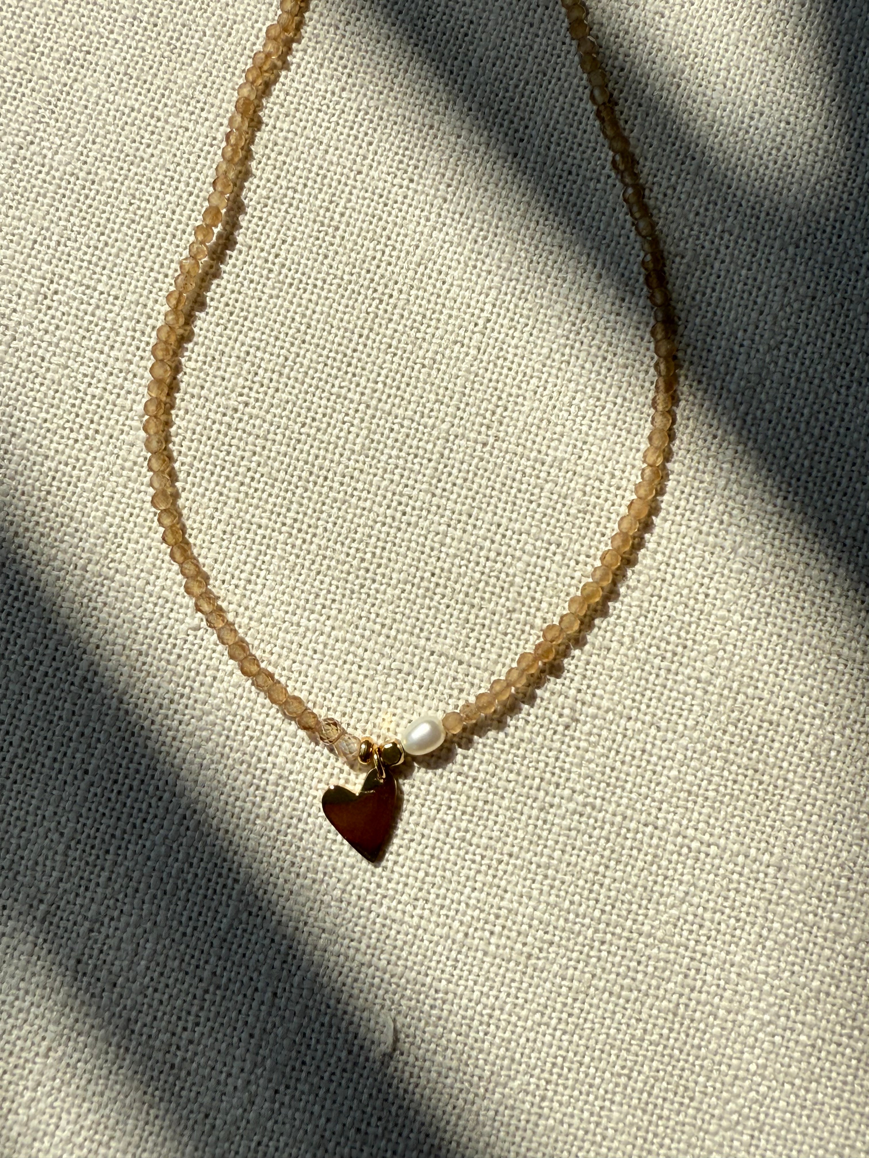 Dainty Heart, Pearl, Bead Necklace