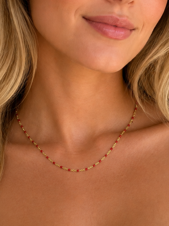 Red Bead Gold Necklace