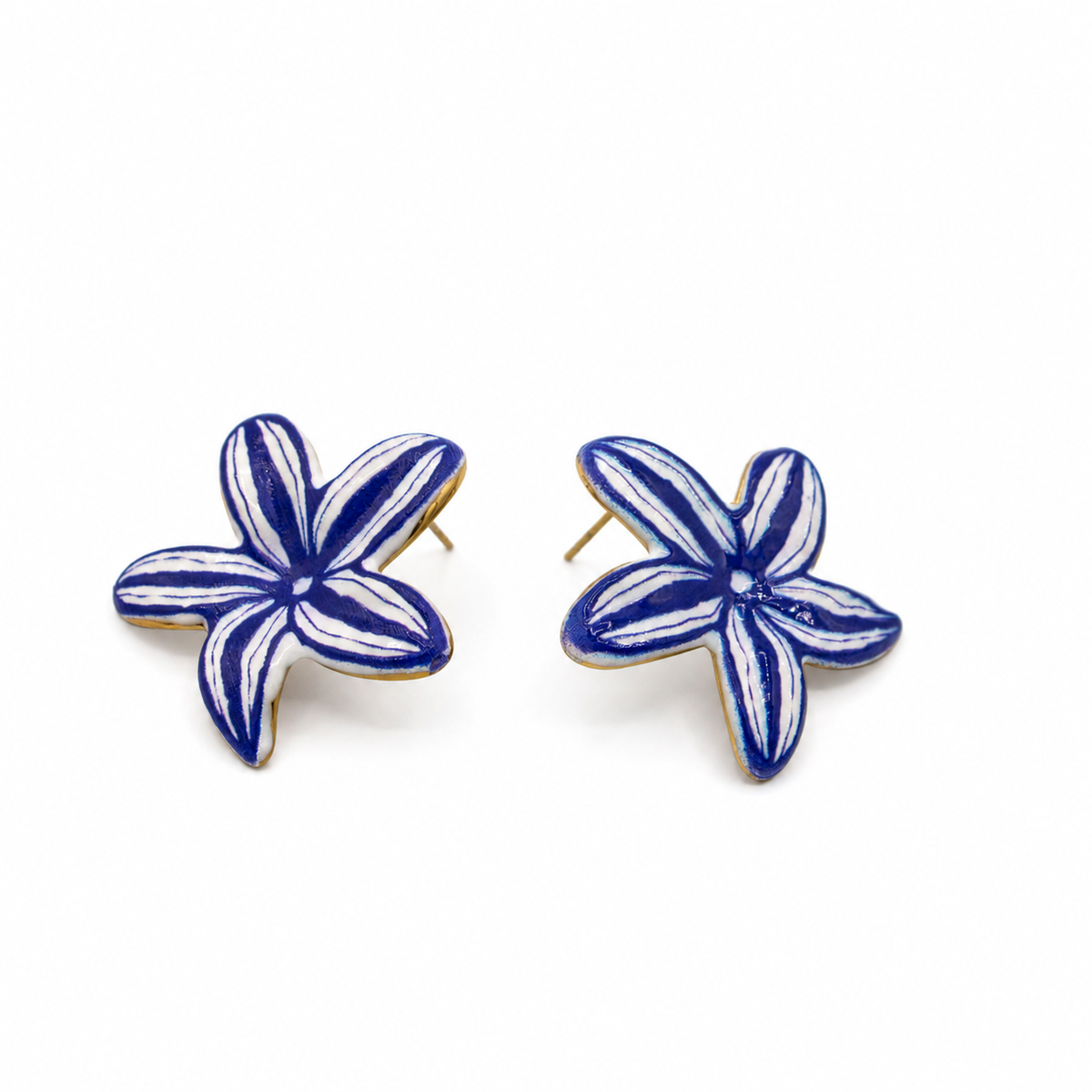 Blue and White Flower Statement Earrings