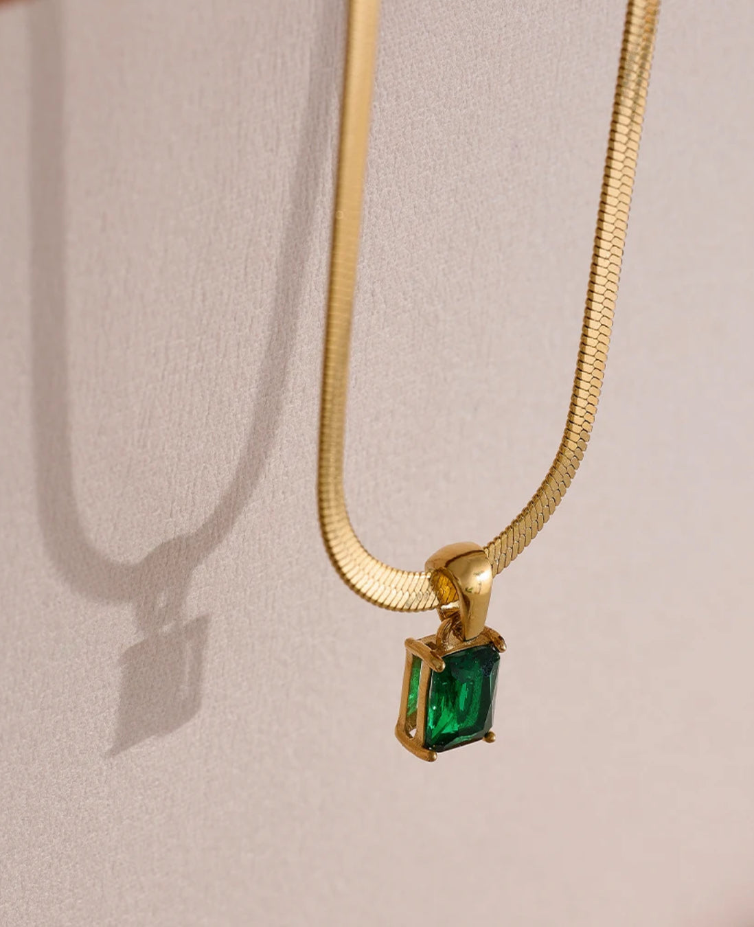 Emerald Cz Herringbone necklace