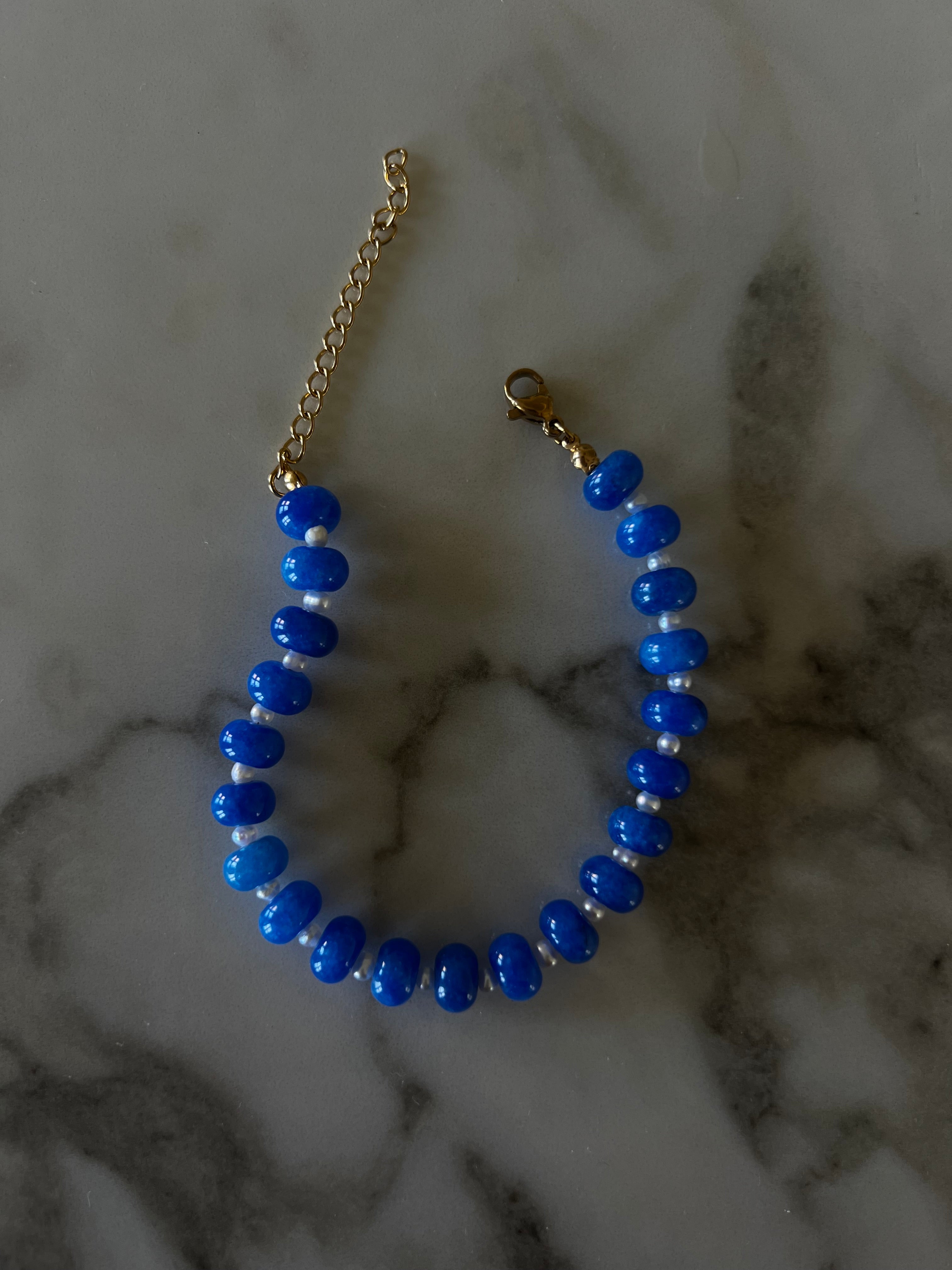 Vintage Blue Stone + Pearl Bracelet