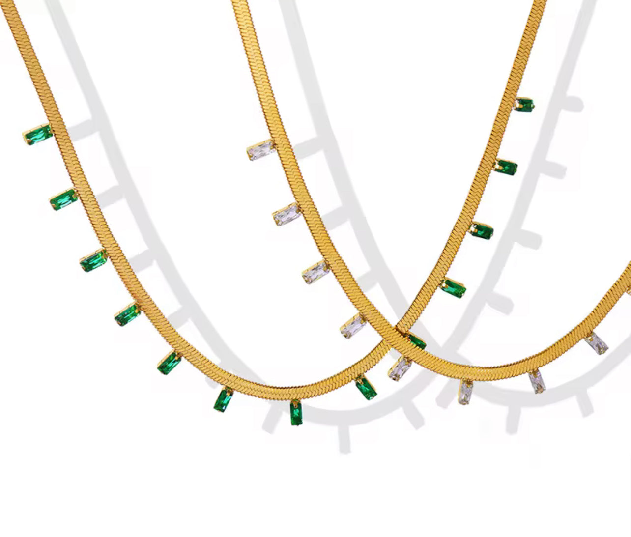 Emerald Cz Herringbone Necklace