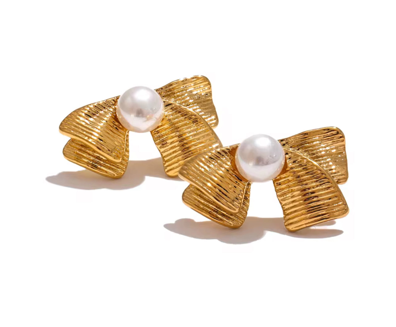 Pearl Ribbon Bow Earrings