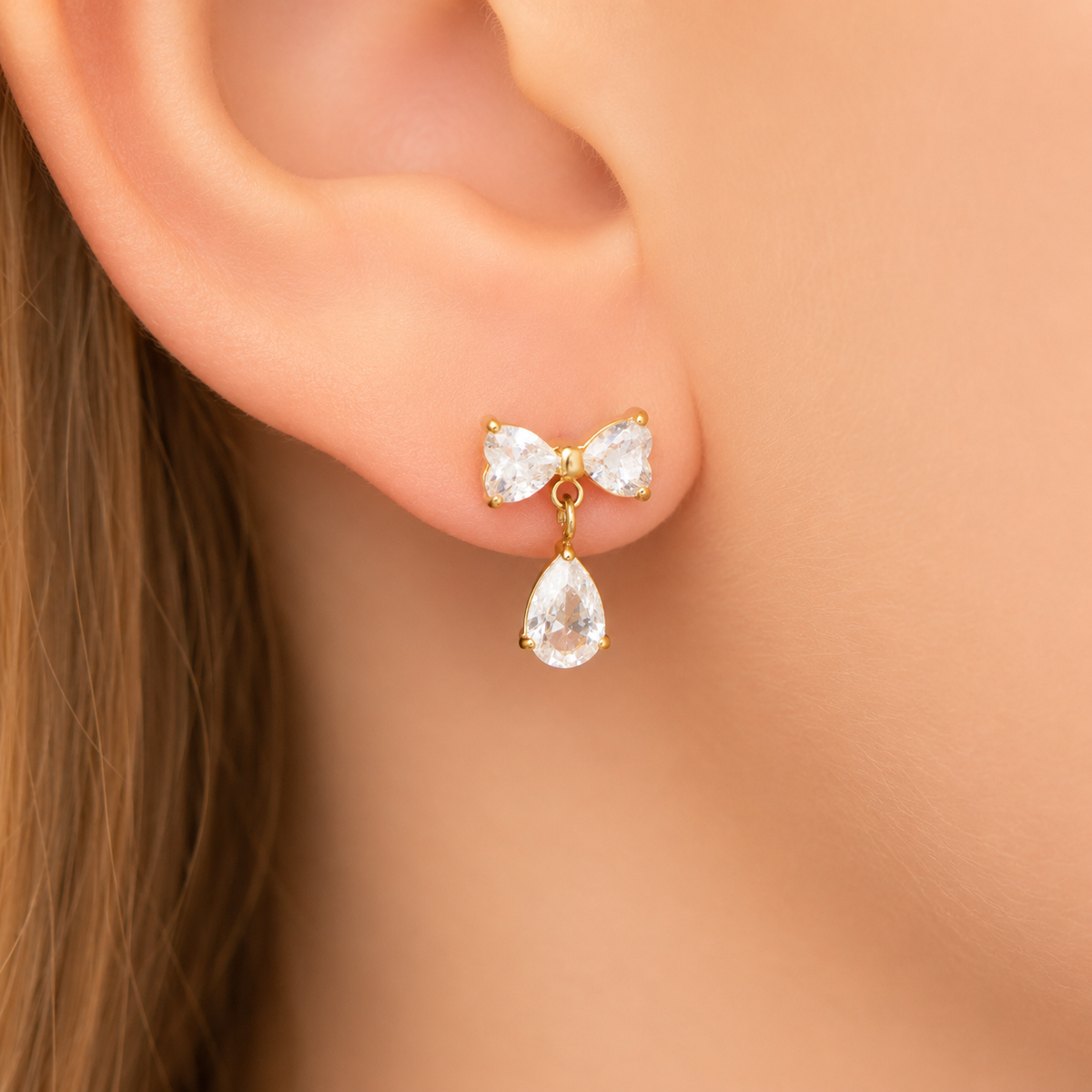 CZ Bow Dangle Earrings