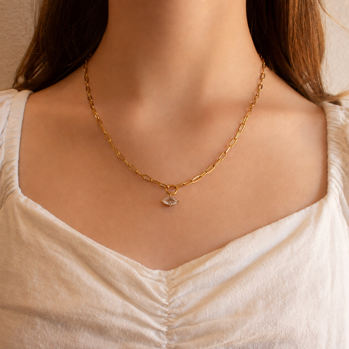 CZ Drop Charm Gold Chain Necklace