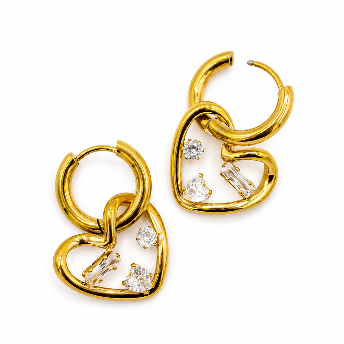 CZ Shapes Heart Charm Earrings